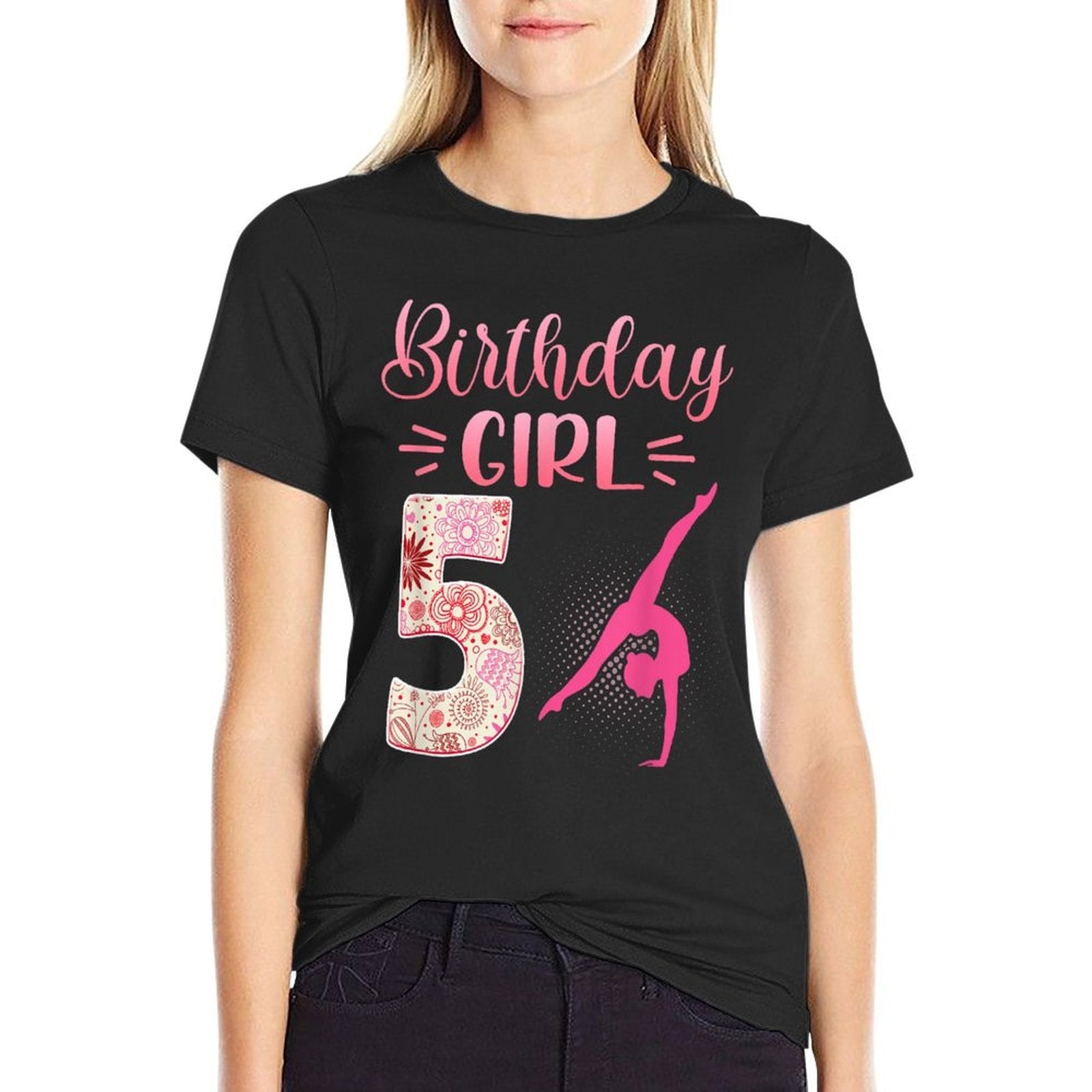 5th Birthday Girl Gymnastics Rainbow Gymnast 5 Years Old  Summer-ready Fabric T-Shirt