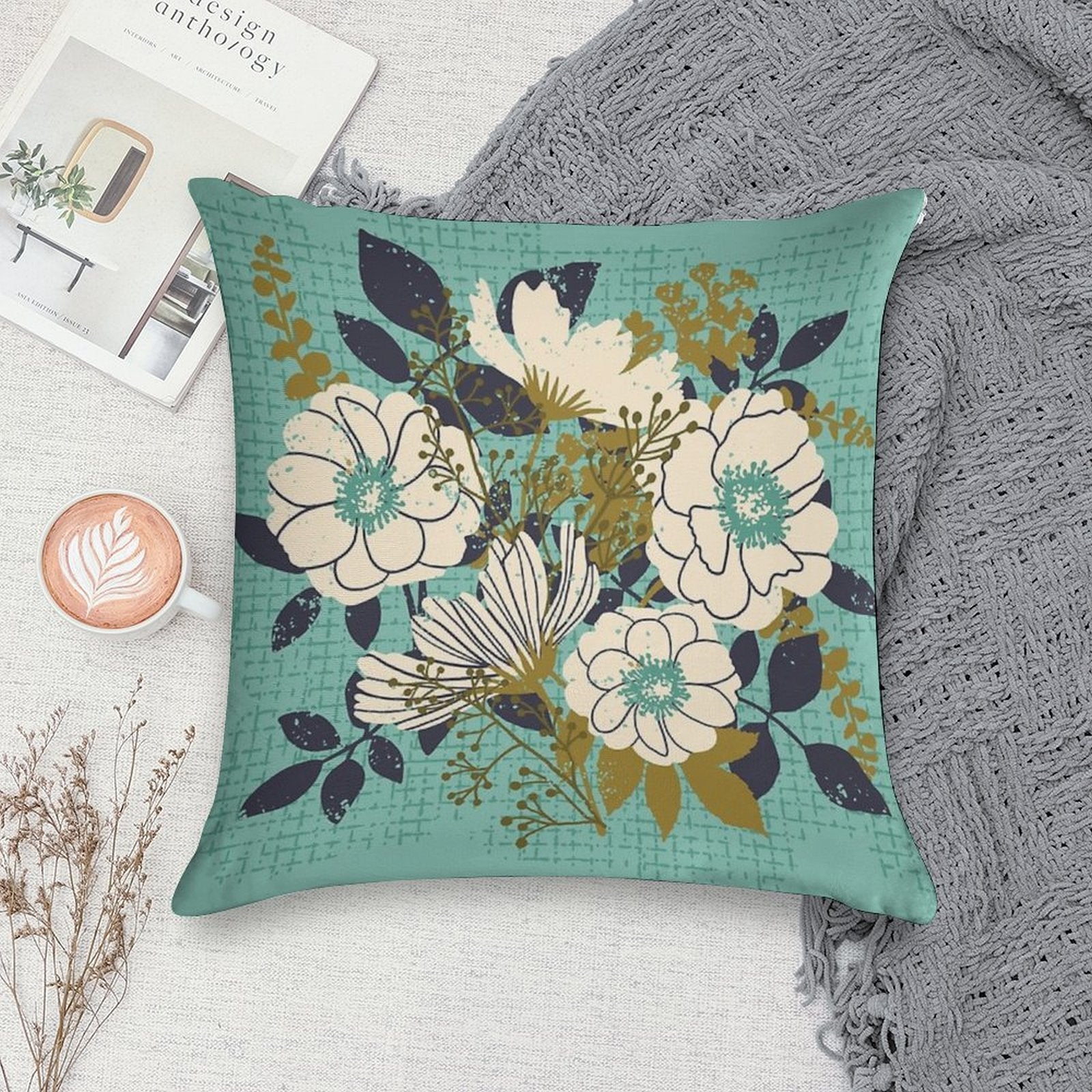 Floral Bouquet ~ on Turquoise Soft Multiple Sizes Throw Pillow
