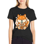 Cute Shiba Inu Dog Bubble Boba Tea Anime Kawaii Neko Gift  Relaxed-fit T-Shirt