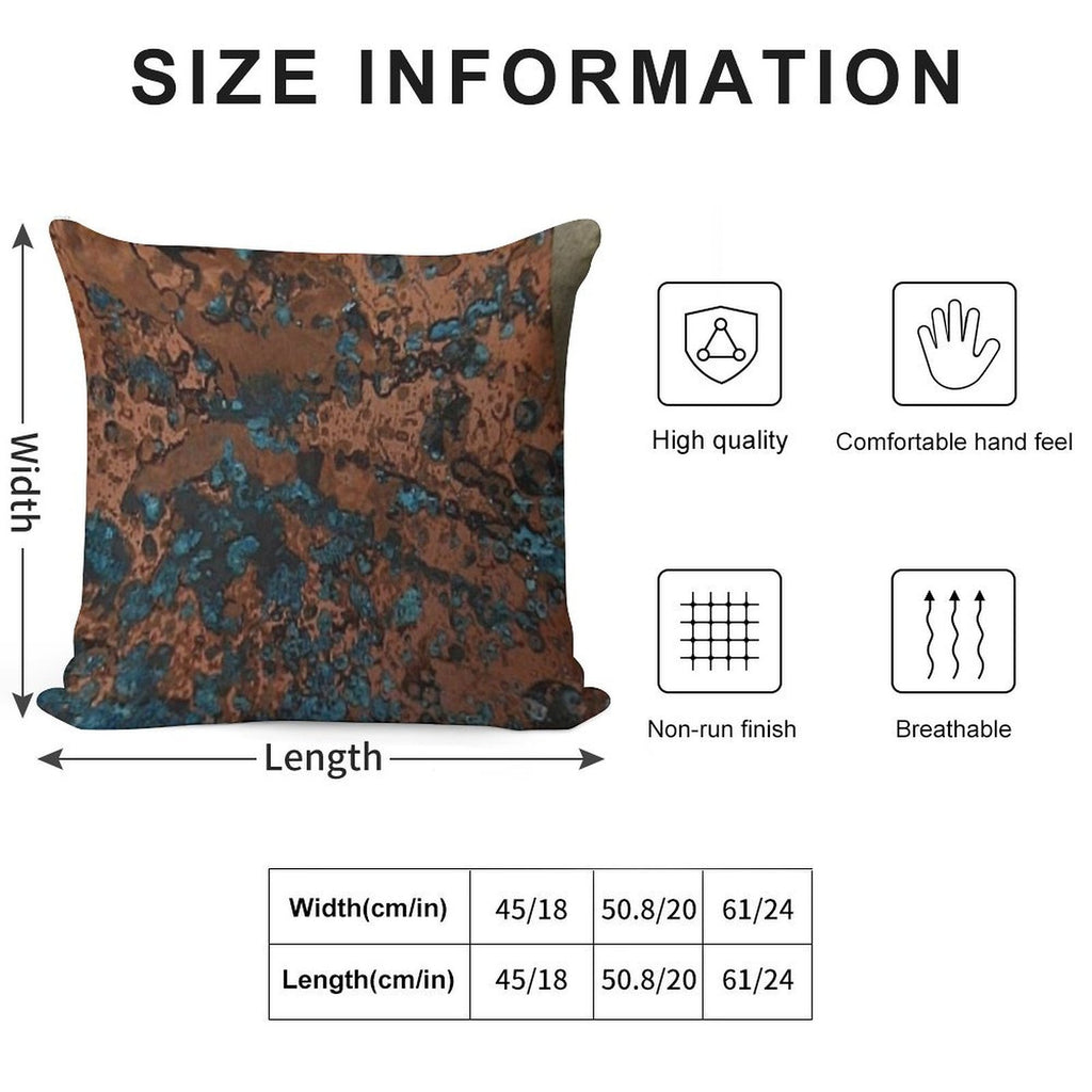 Brown Blue Copper Rust Soft Skin-Friendly Throw Pillow