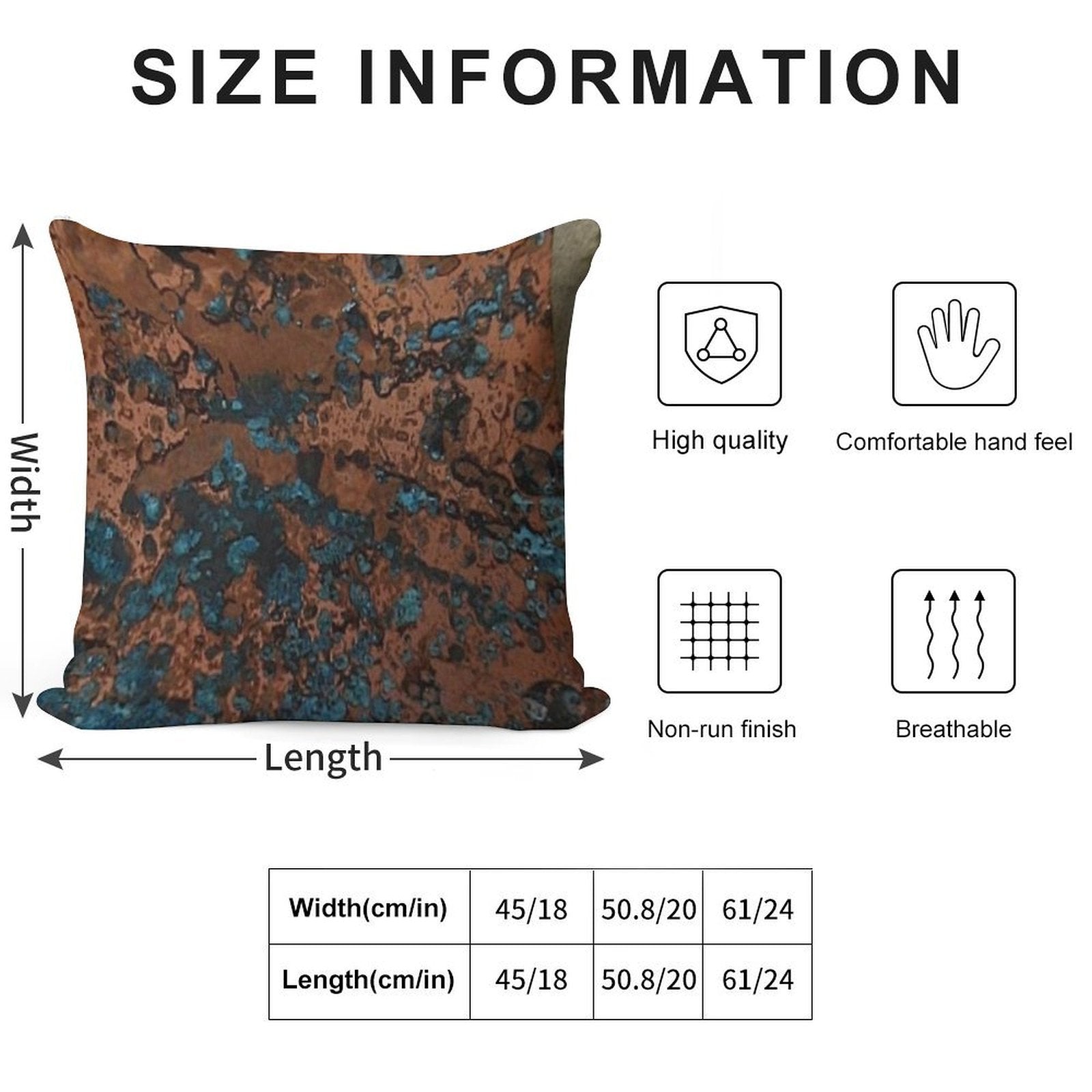 Brown Blue Copper Rust Soft Skin-Friendly Throw Pillow