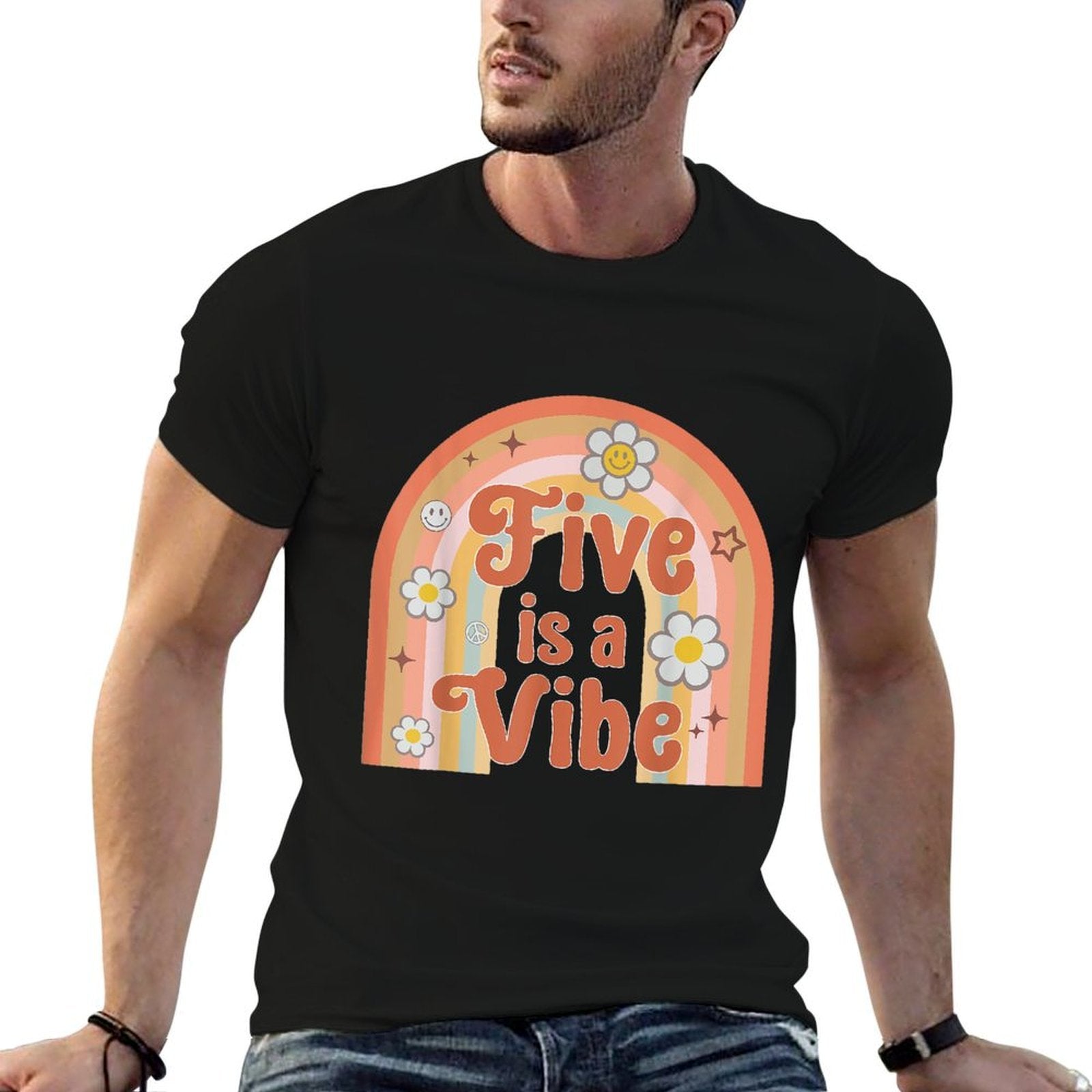 Five Is A Vibe 5th Birthday Party 5 Years Old Kids Boy Girl  Summer-ready Fabric T-Shirt