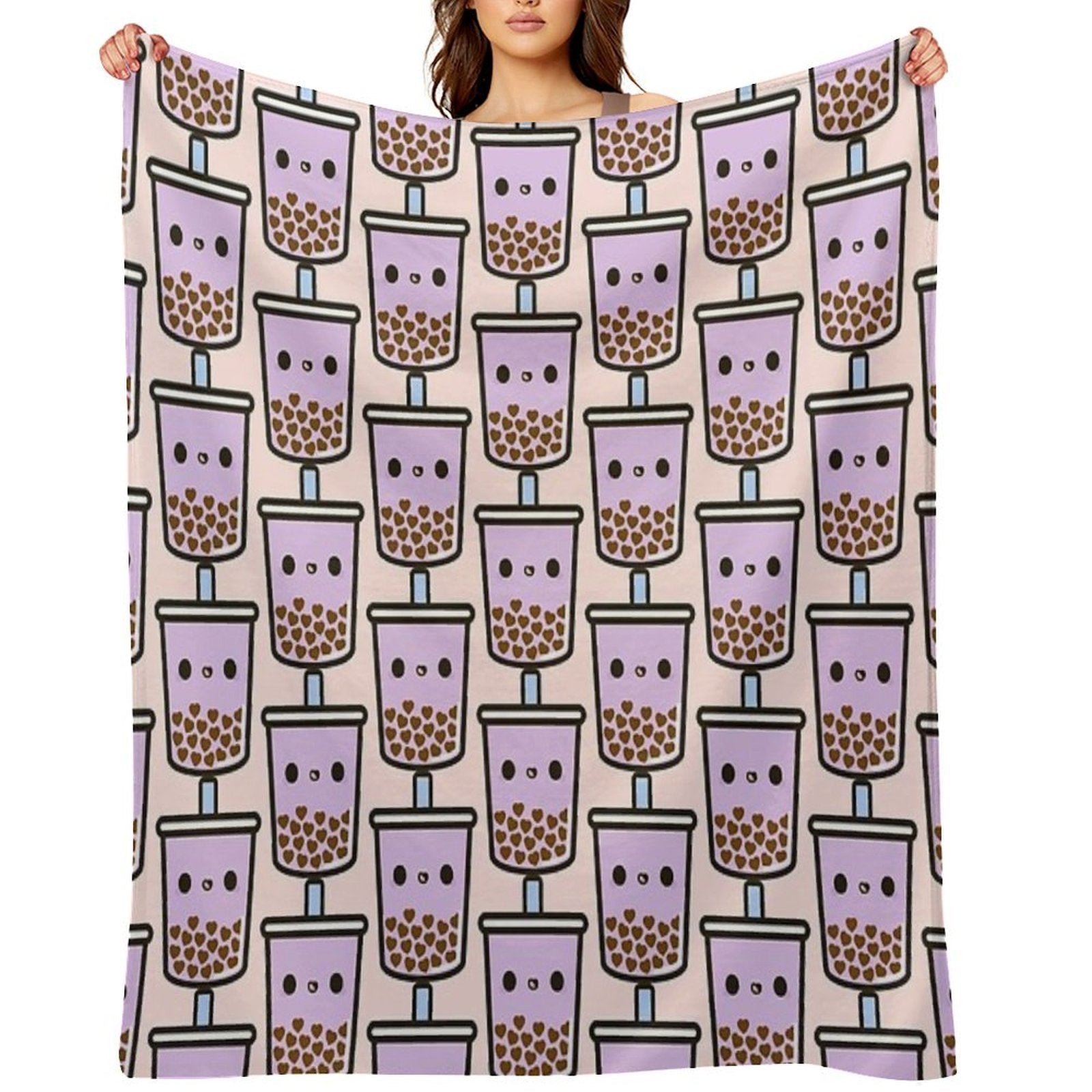 Cute Love Heart Bubble Tea Premium Throw Blanket
