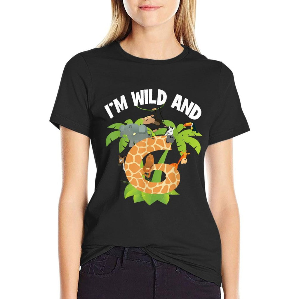 I'm Wild And 6 Years Old Zoo Theme 6th Birthday Animal Party  Stretchy T-Shirt