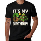 8th Birthday 8 Year Old Birthday Boy Gamer Pixel Number  Ribbed Collar T-Shirt