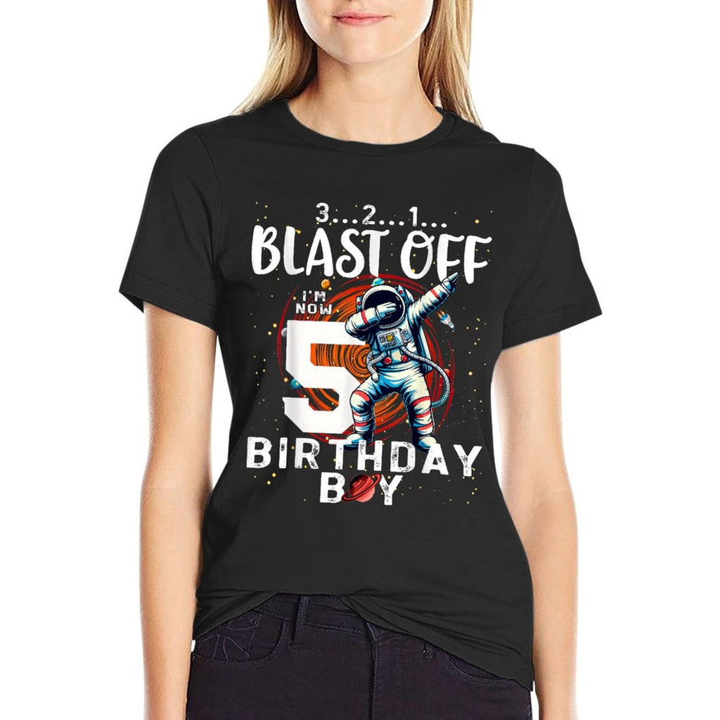 5 Birthday Boy Astronaut Astronomy 5th Year Old Birtday  Fade-proof Color T-Shirt