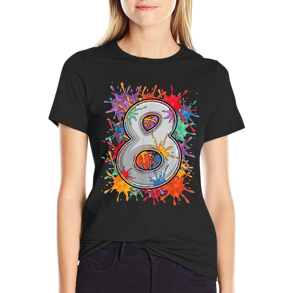 8 Year Old Colorful Splashes 8th Birthday Paint Splash  Wrinkle-resistant T-Shirt