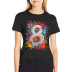 8 Year Old Colorful Splashes 8th Birthday Paint Splash  Wrinkle-resistant T-Shirt