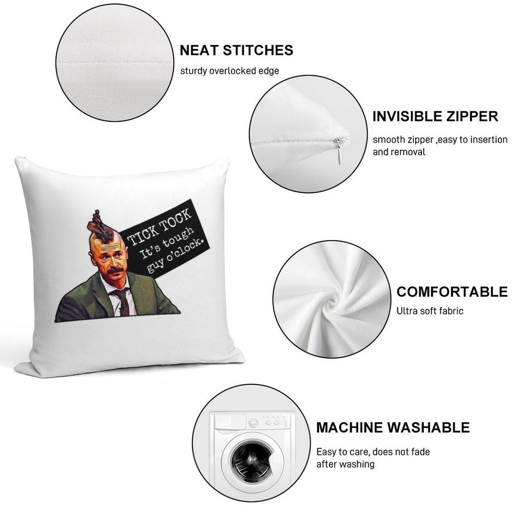 Tick Tock, It's Tough Guy O'clock - Mike Wozniak Soft Short Plush Fabric Throw Pillow