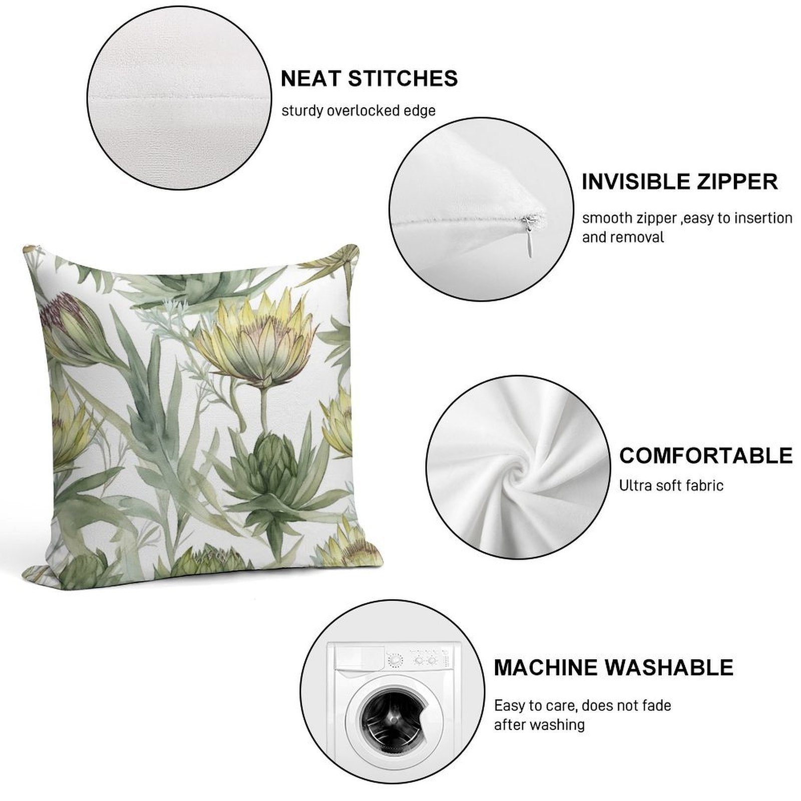 Botanical Green Pattern Soft Hidden Zipper Throw Pillow