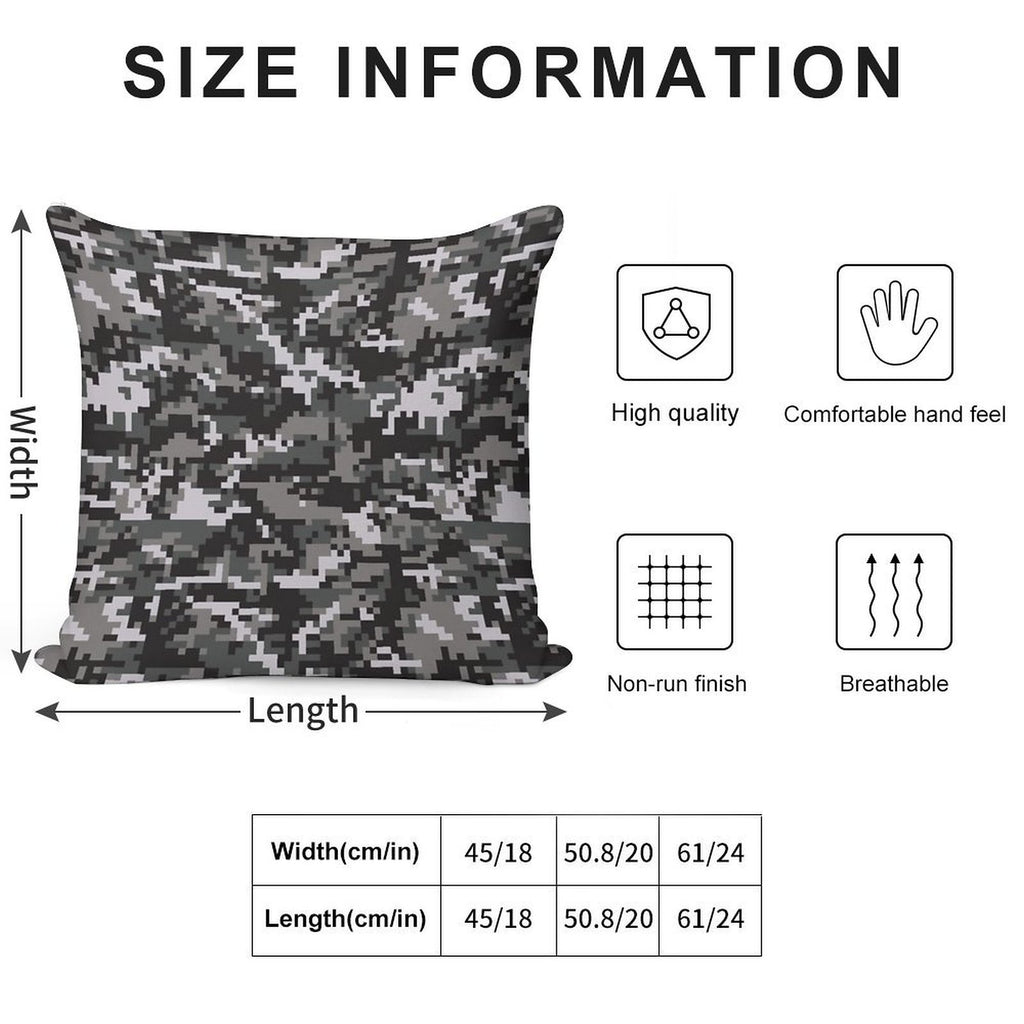 Black And Gray Digital Military Camouflage Soft Easy Maintenance Throw Pillow