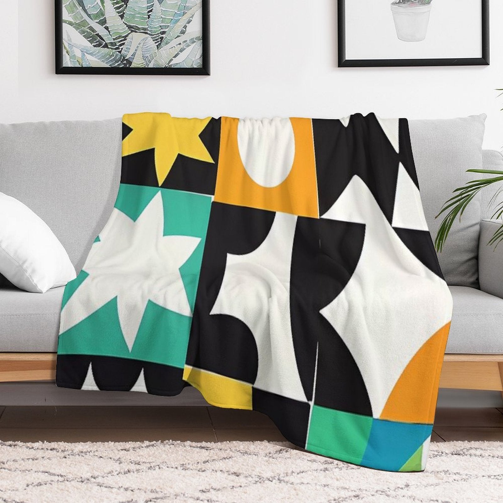 Mid Century Modern Minimalist Color Shapes Modernist Style Paper Shrink-resistant Throw Blanket