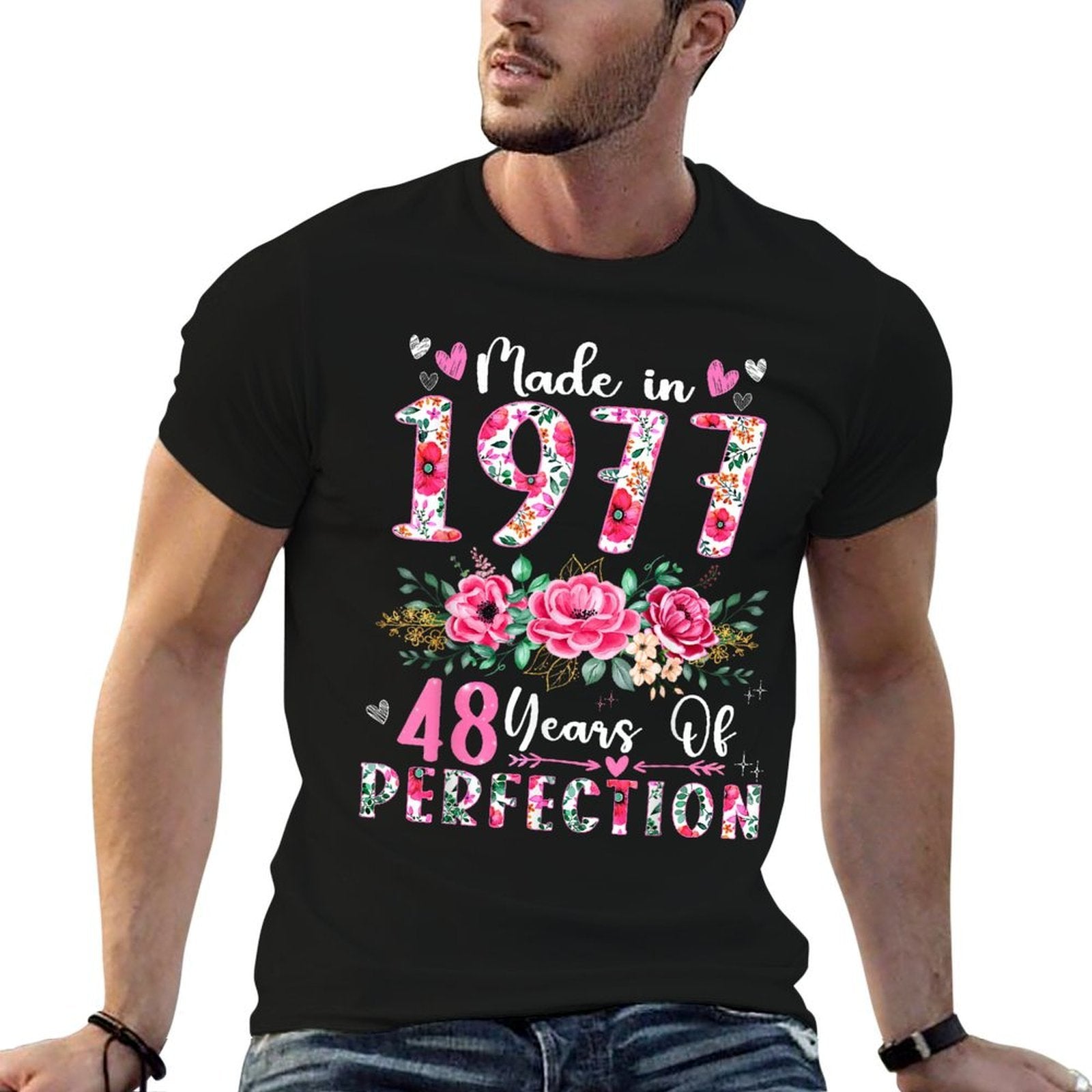 48 Year Old Made In 1977 Floral 48th Birthday Women  Relaxed-fit T-Shirt