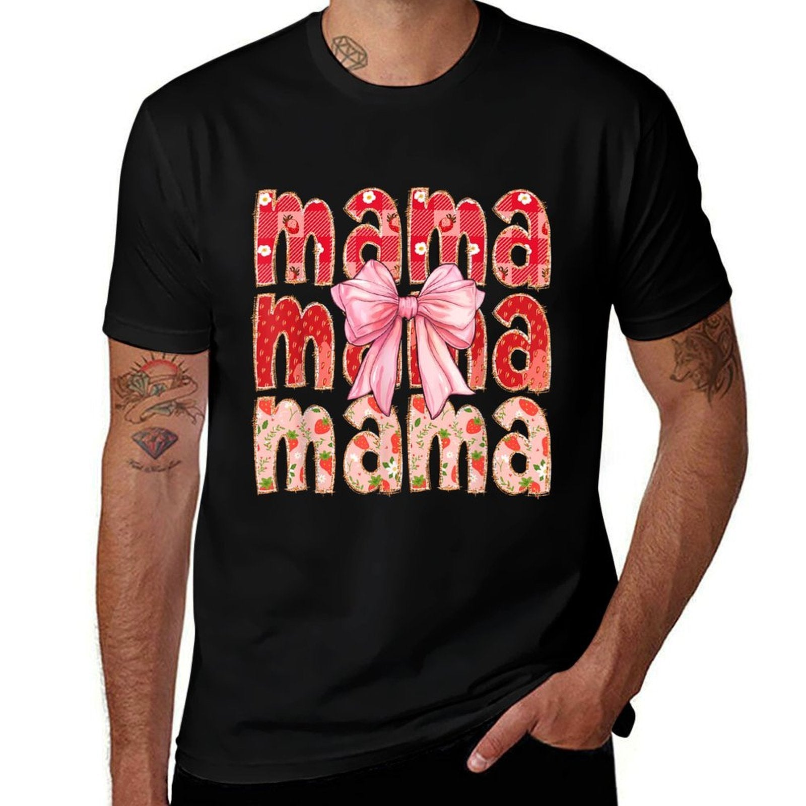 Mama Strawberry Coquette Bow Mother Day  Wrinkle-resistant T-Shirt