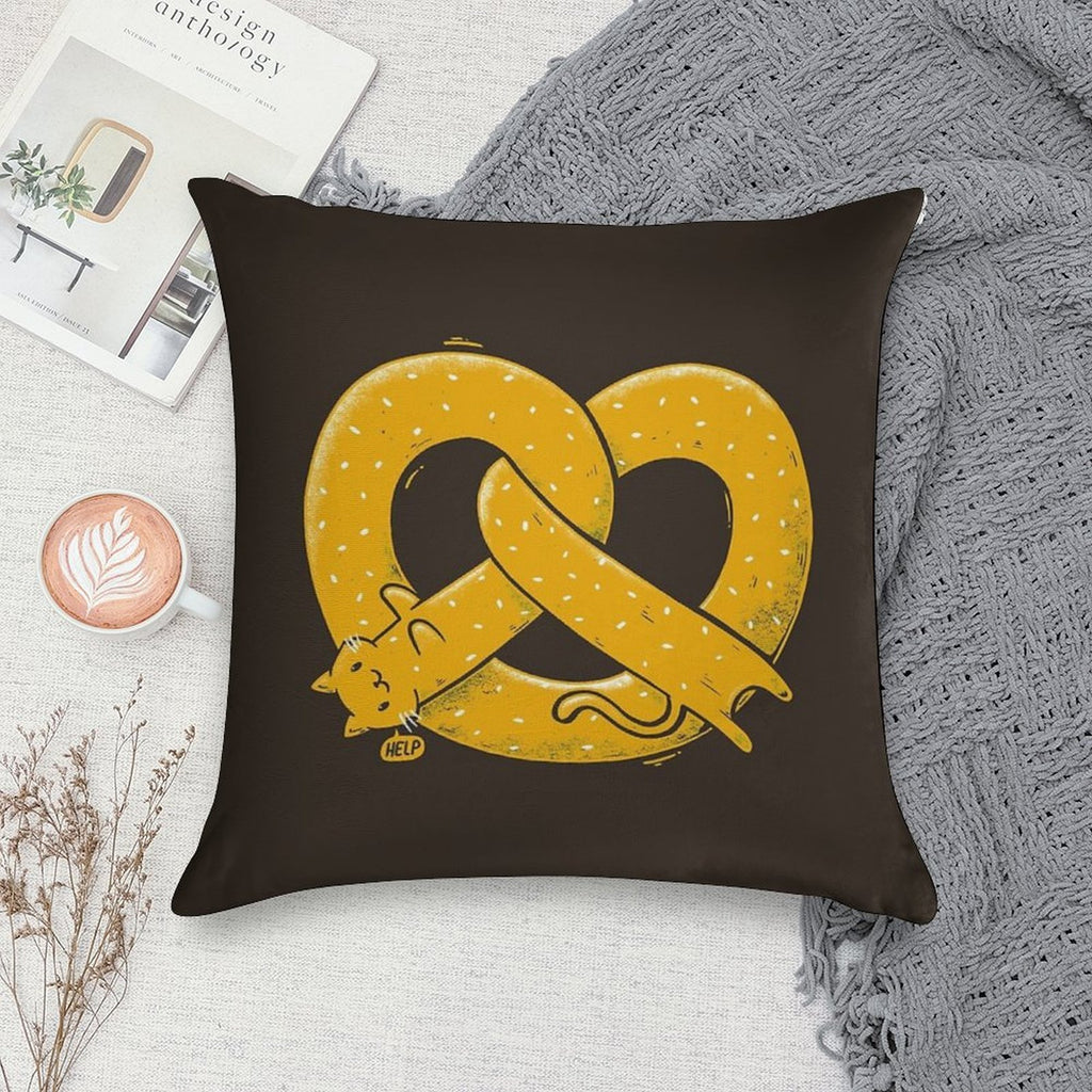 The Long Cat Is A Pretzel Soft Shrink-Resistant Throw Pillow