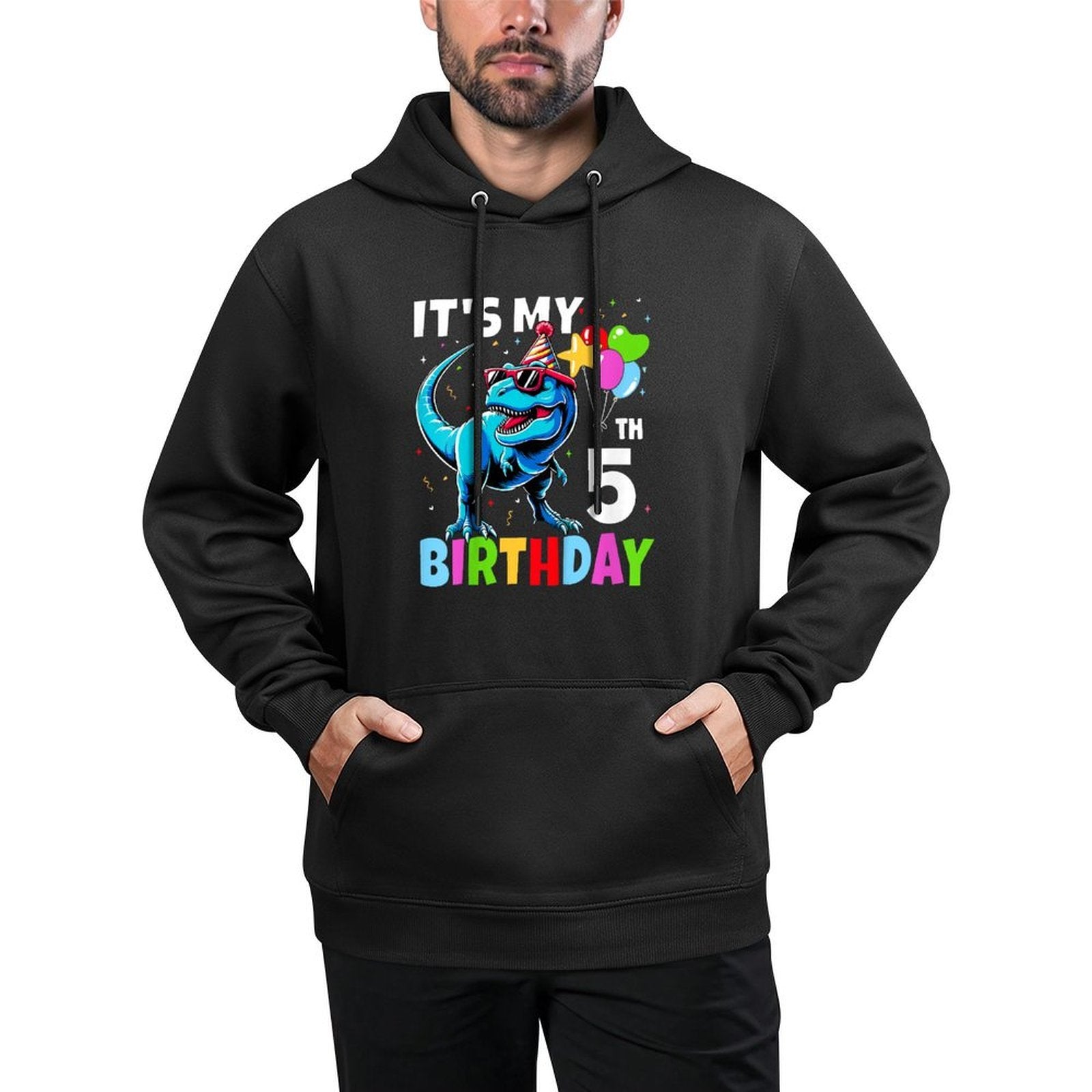 Kids 5th Birthday Boy 5yr Five 5 Year Old Dinosaur T-Rex Cotton-Polyester Blend Hoodie