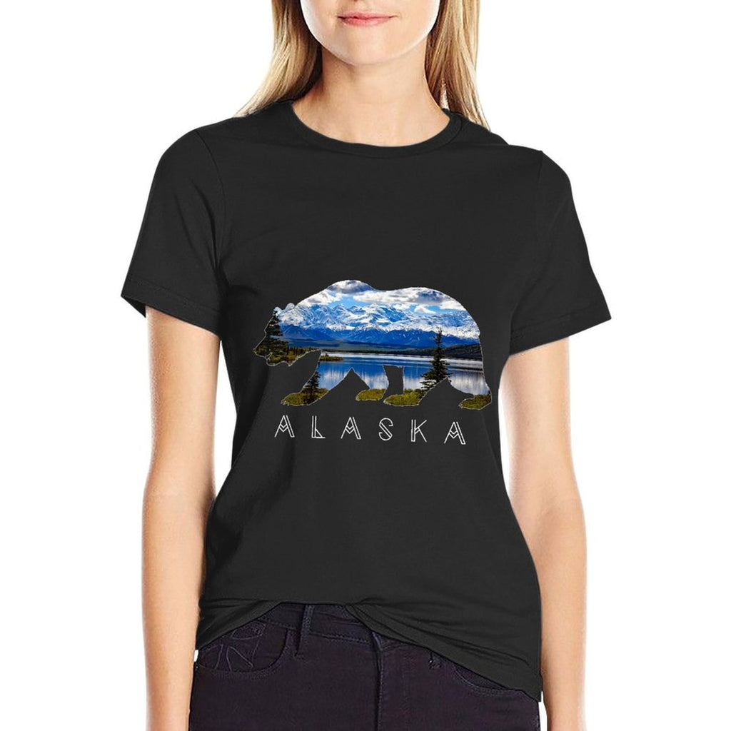 Alaskan Bear with Lake  Mountain Souvenir  Wrinkle-resistant T-Shirt