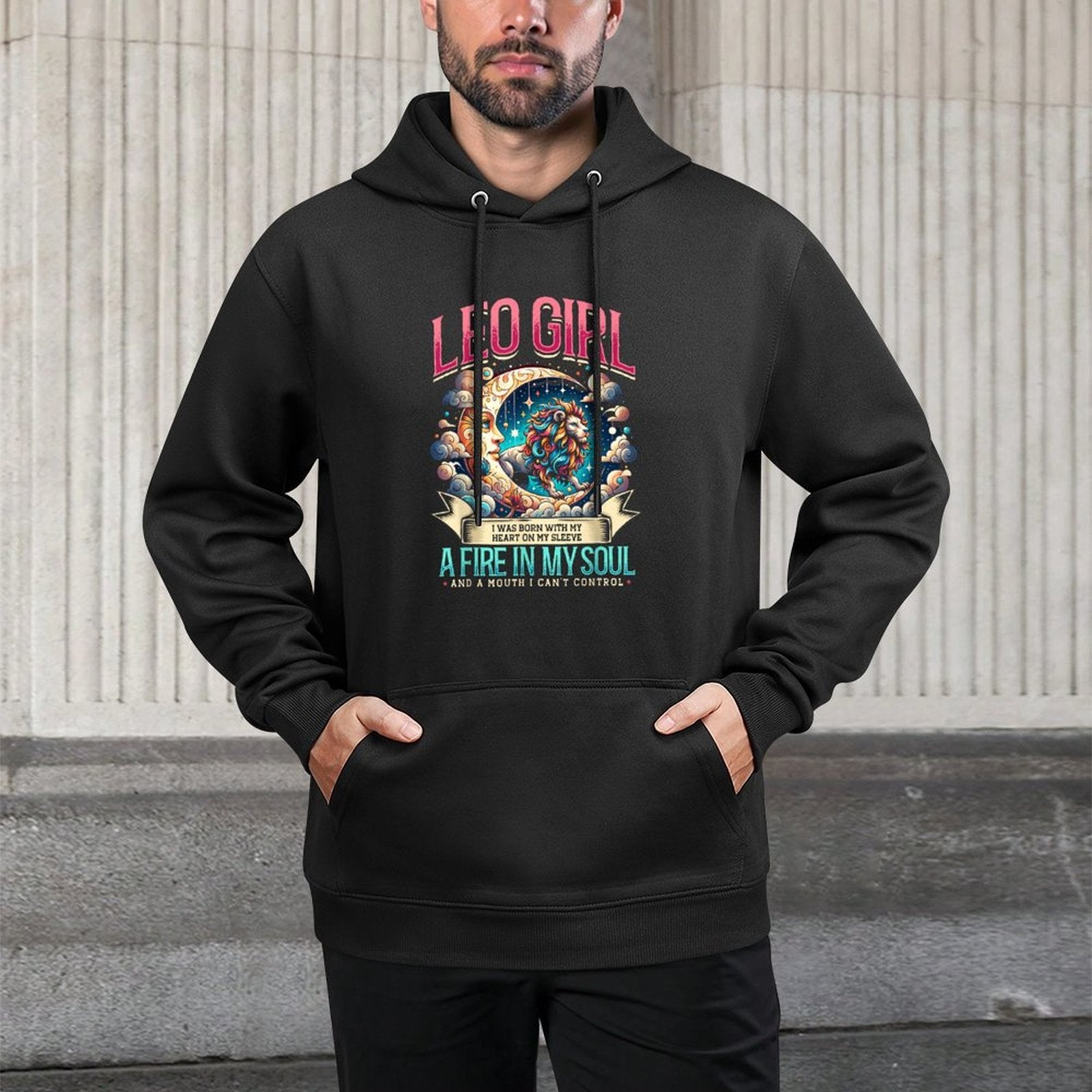 Leo Zodiac Sign Moon Astrology Star Sign, Leo Girl Kangaroo Pocket Hoodie
