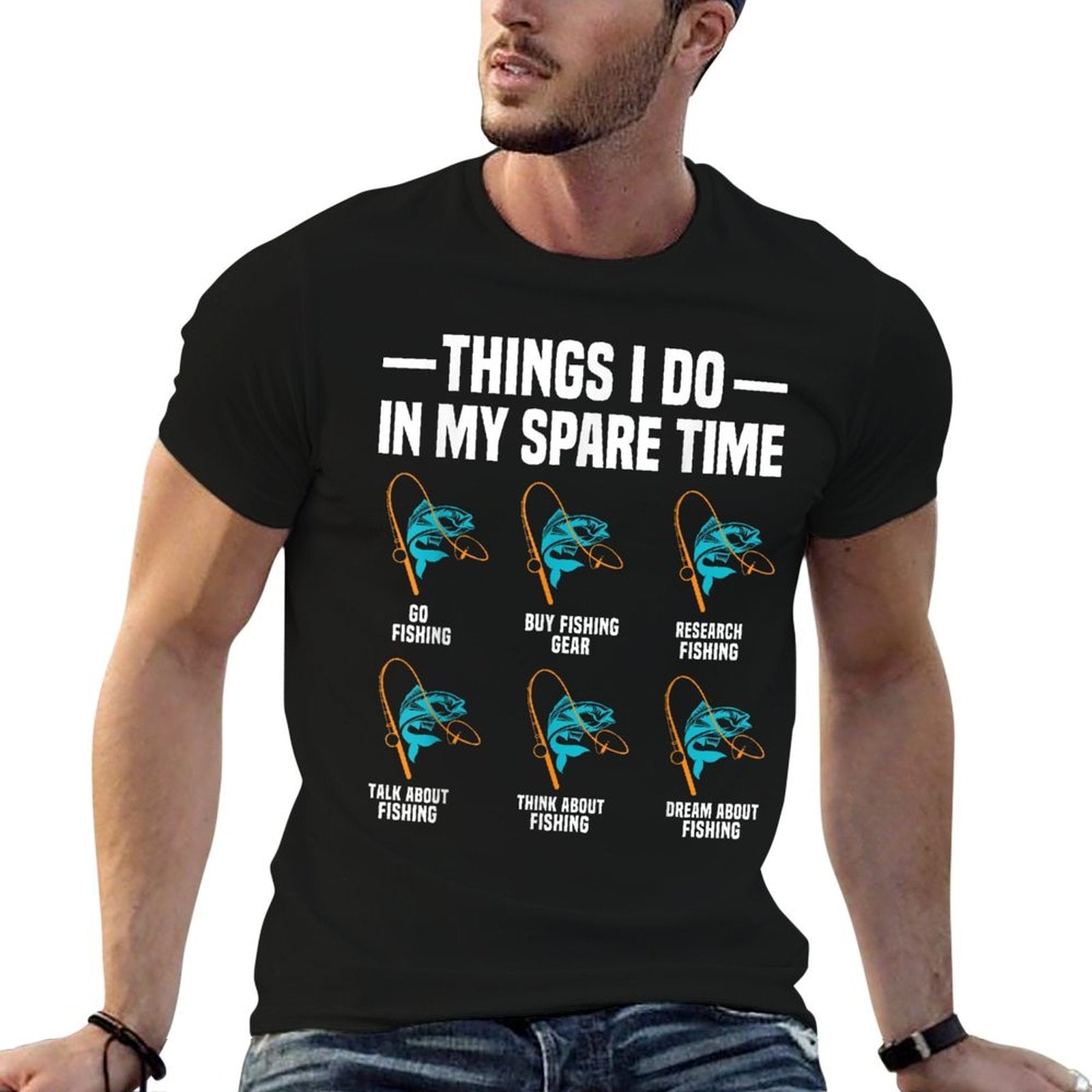 Fishing Things I Do In My Spare Time Funny Fishing Fisherman  Heathered Texture T-Shirt