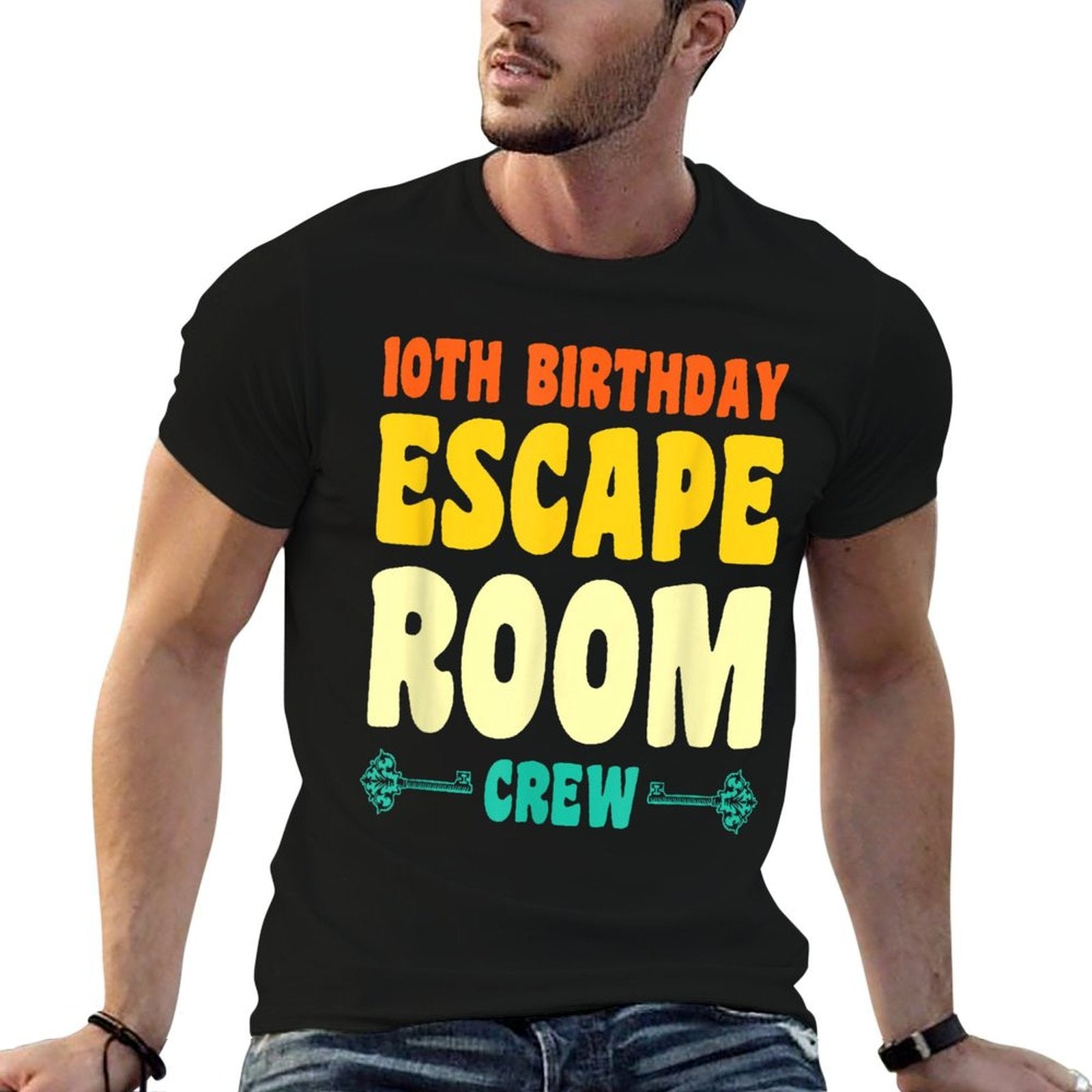 10 Year Old Happy 10th Birthday Escape Room 10th Birthday  Rolled Sleeves T-Shirt