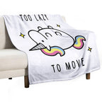 Too Lazy To Move Unicorn T-Shirt Versatility Throw Blanket