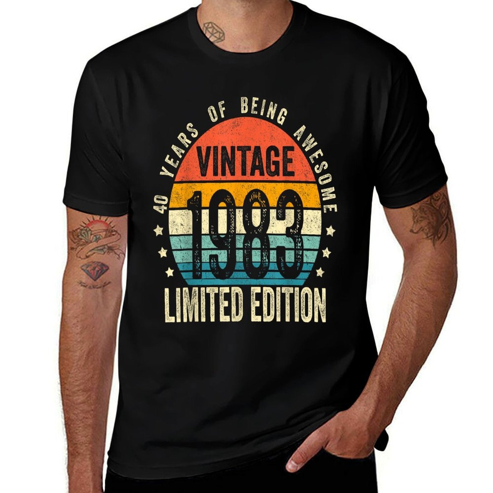 Vintage 1983 Limited Edition 40 Year Old Gifts 40th Birthday  Ribbed Collar T-Shirt