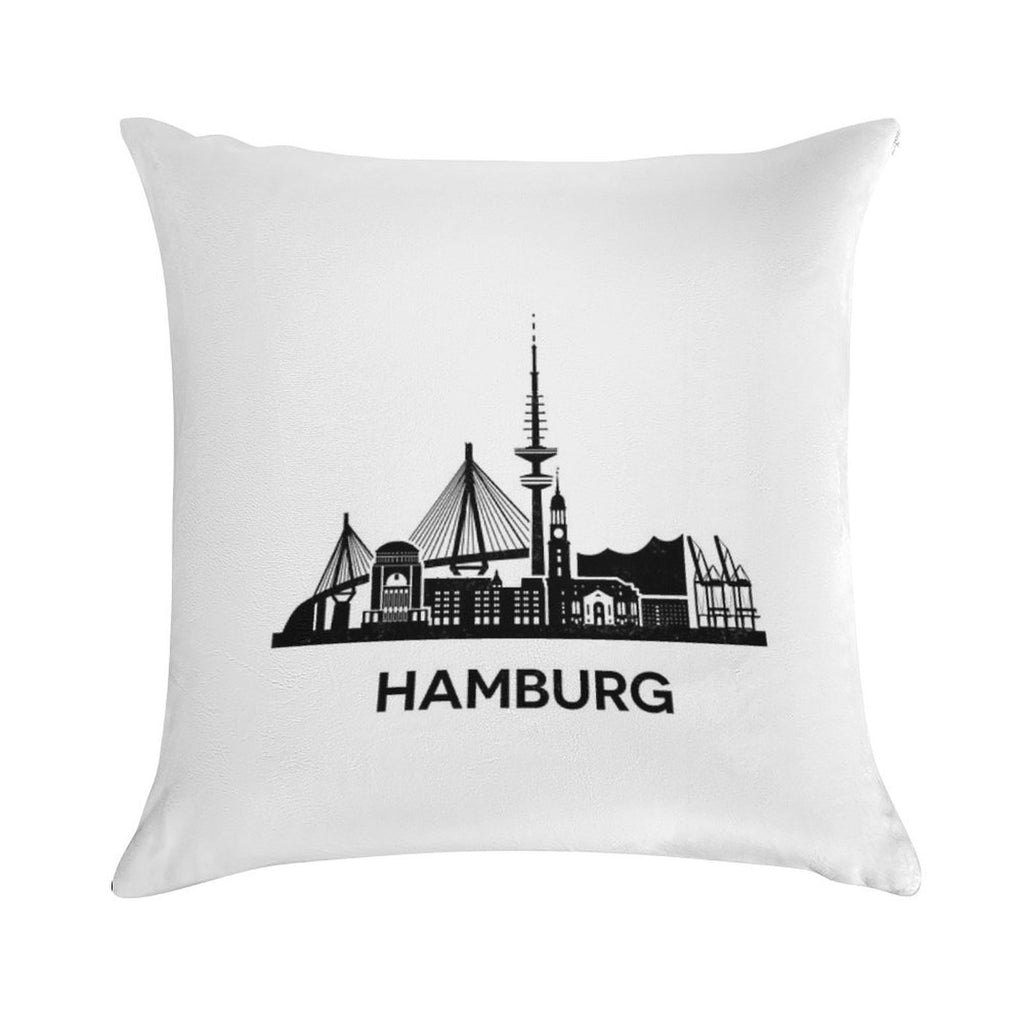 Detailed Hamburg Skyline Silhouette Black Soft Shrink-Resistant Throw Pillow