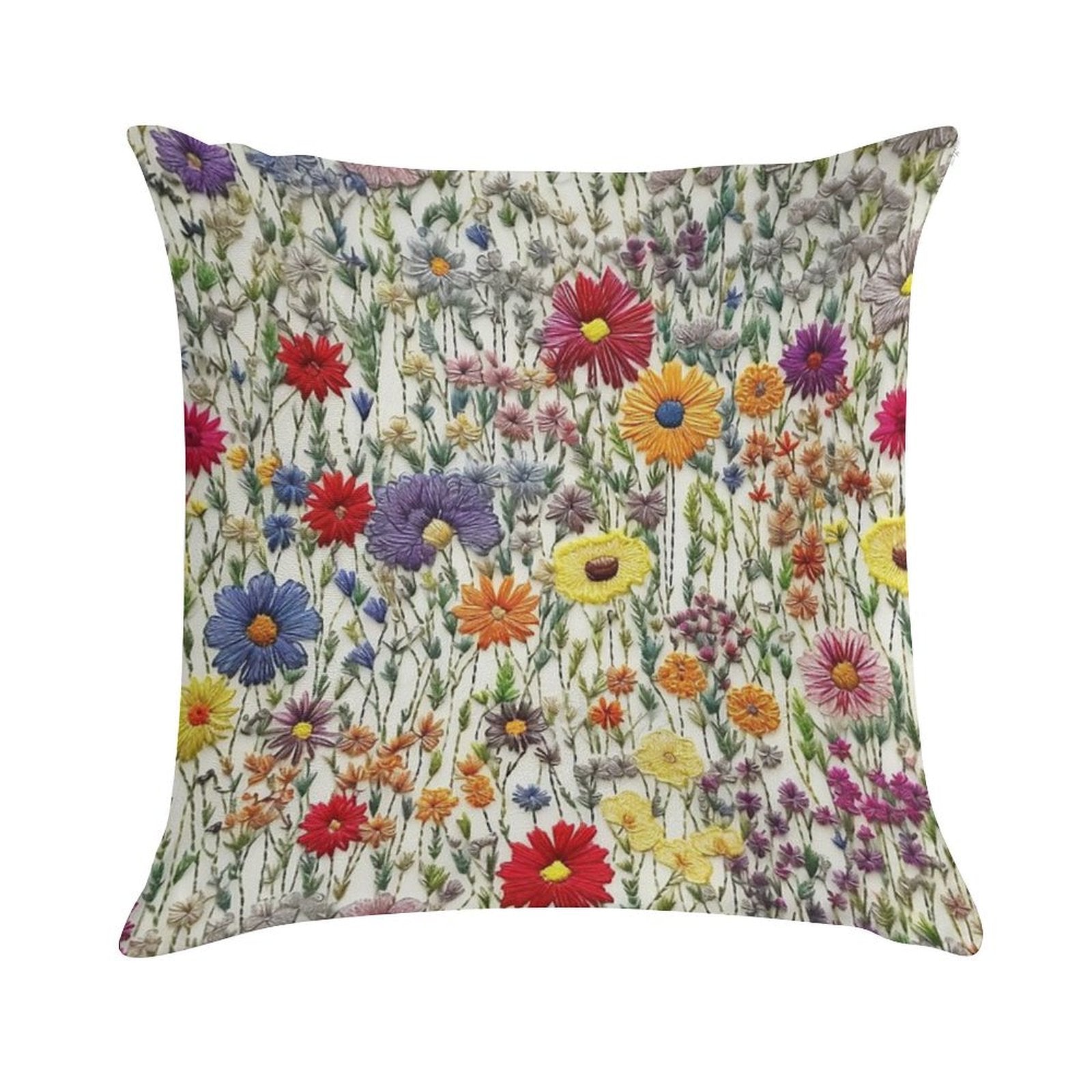 Embroidered Wildflowers Soft Gift Ready Throw Pillow