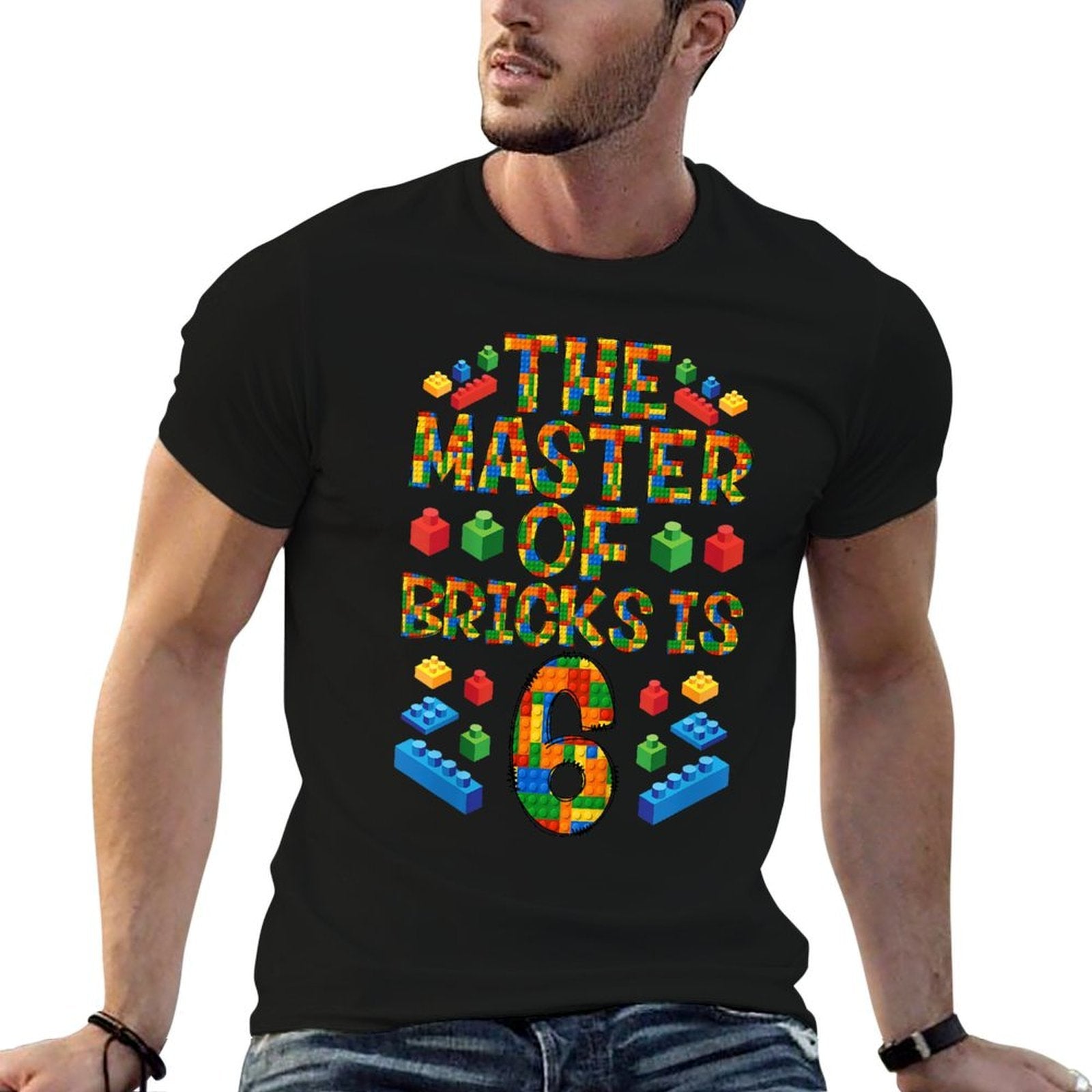 6th Birthday Block Building, 6 Years Old Brick Builder  Heathered Texture T-Shirt