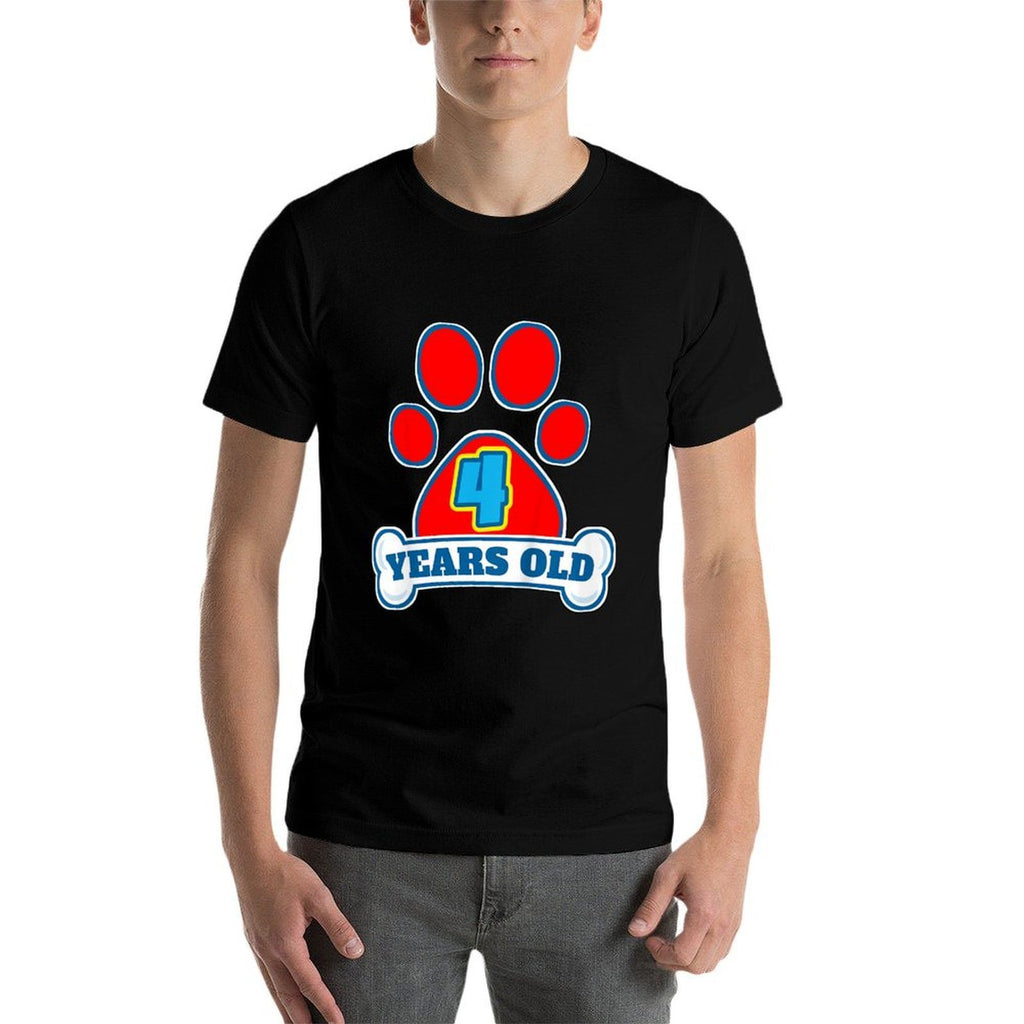 4 Year Old 4th Birthday Paw Themed Party Gift Boys Girls  Breathable T-Shirt