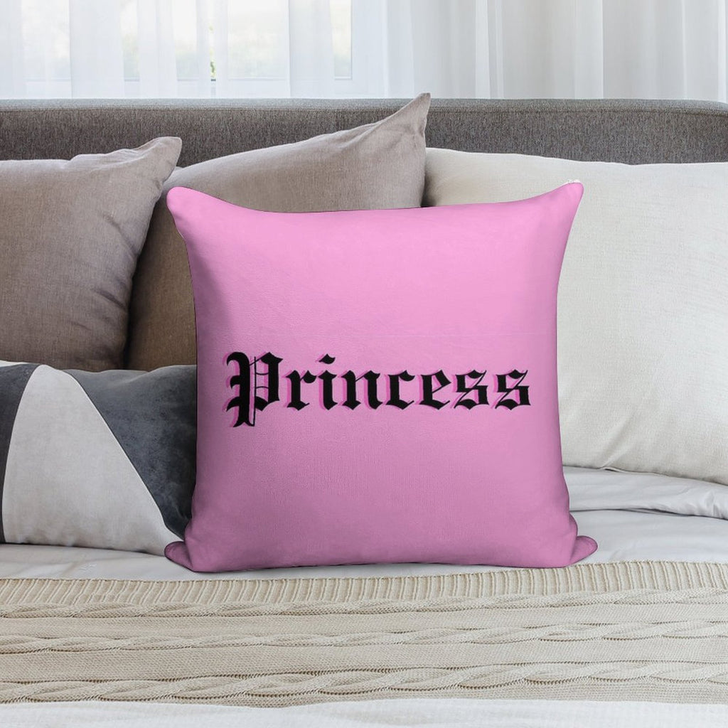 Old-English Princess (pink Background, Dark Pink Shadow, Black Lettering) Soft Washable Throw Pillow