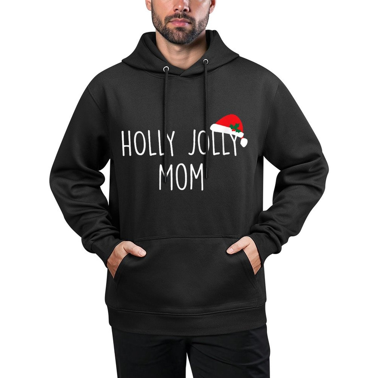 Holly Jolly Mom, Cute Holiday Christmas Gift Layering Staple Hoodie