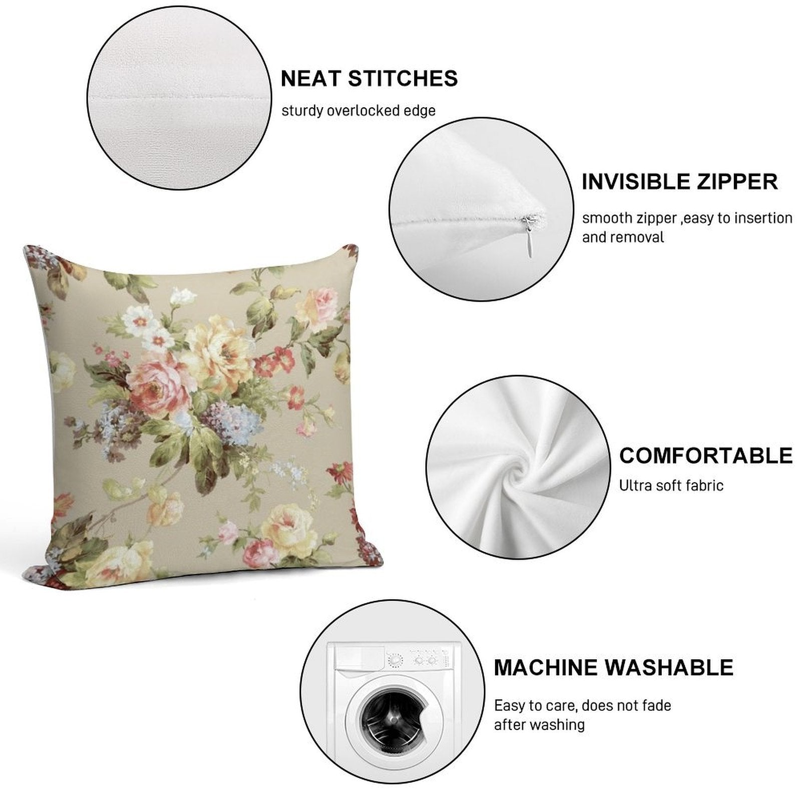 Vintage  Flower Modern Print Art Soft Durable Construction Throw Pillow