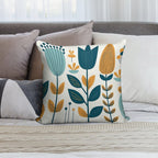 Yellow And Blue Leaves Soft Short Plush Fabric Throw Pillow