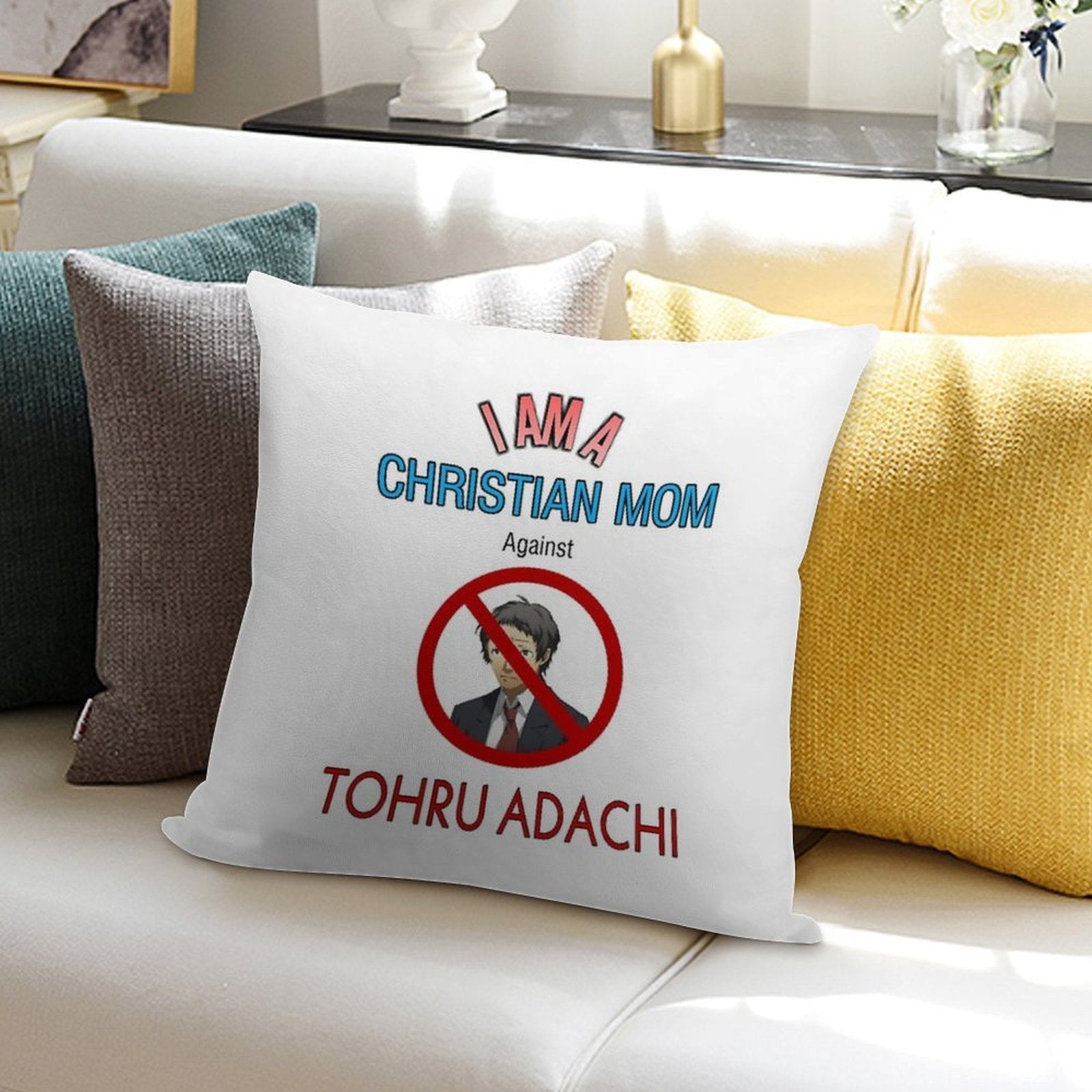 Christian Moms Against Tohru Adachi Soft Shrink-Resistant Throw Pillow