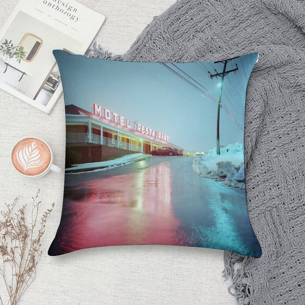 Rainy Motel Lights Soft Skin-Friendly Throw Pillow