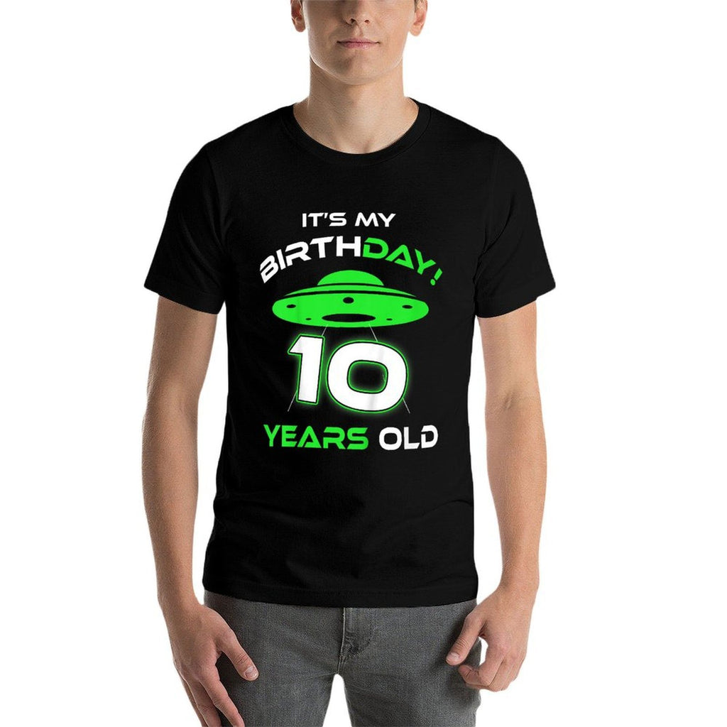 Kids Cute Alien UFO 10th Birthday Ten Years Old  Durable T-Shirt