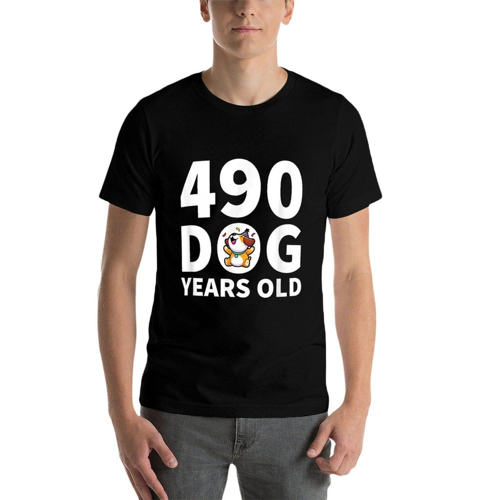 70th Birthday, 490 Dog Years Old Gift  Oversized Silhouette T-Shirt