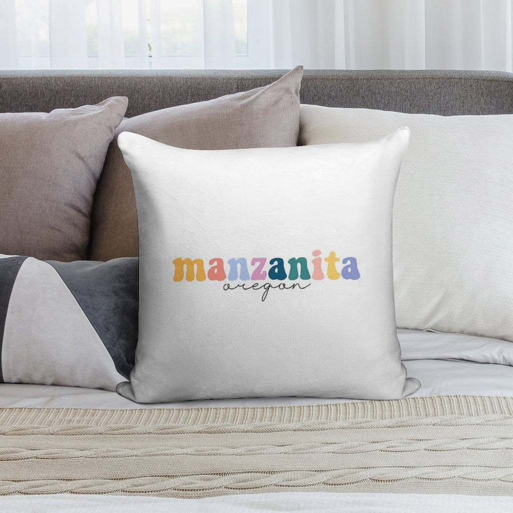Manzanita Oregon Groovy Rainbow Pastel Lettering Soft Warmth Comfort Throw Pillow