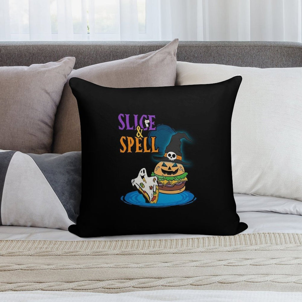 Slice And Spell Halloween Burger Pizza Shirt Soft Fade-Resistant Throw Pillow