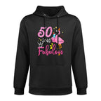 50 And Fabulous 50 Year Old Flamingo 50th Birthday Gifts Shape Retention Hoodie