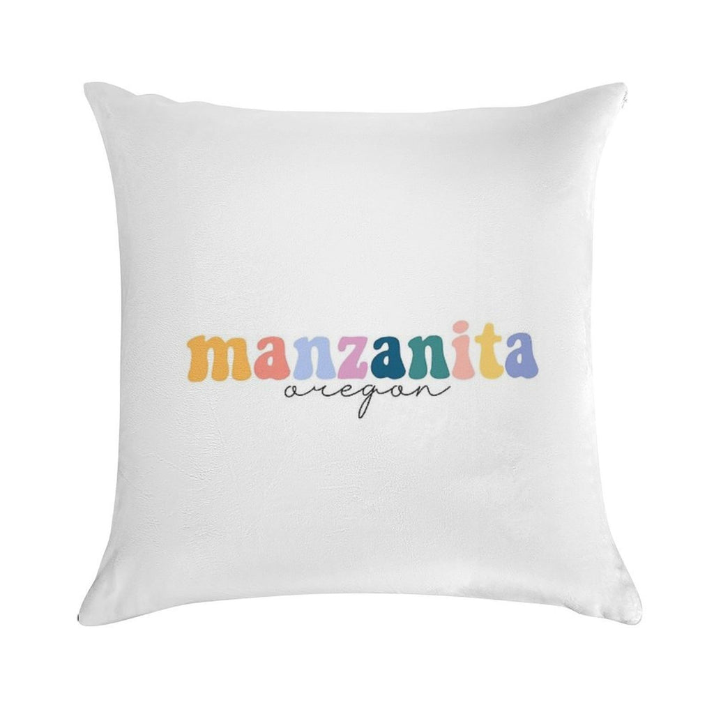 Manzanita Oregon Groovy Rainbow Pastel Lettering Soft Warmth Comfort Throw Pillow