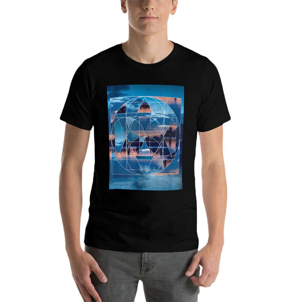 Geometric Blue Lake Abstract Sacred Geometry Landscape  Vintage-inspired T-Shirt