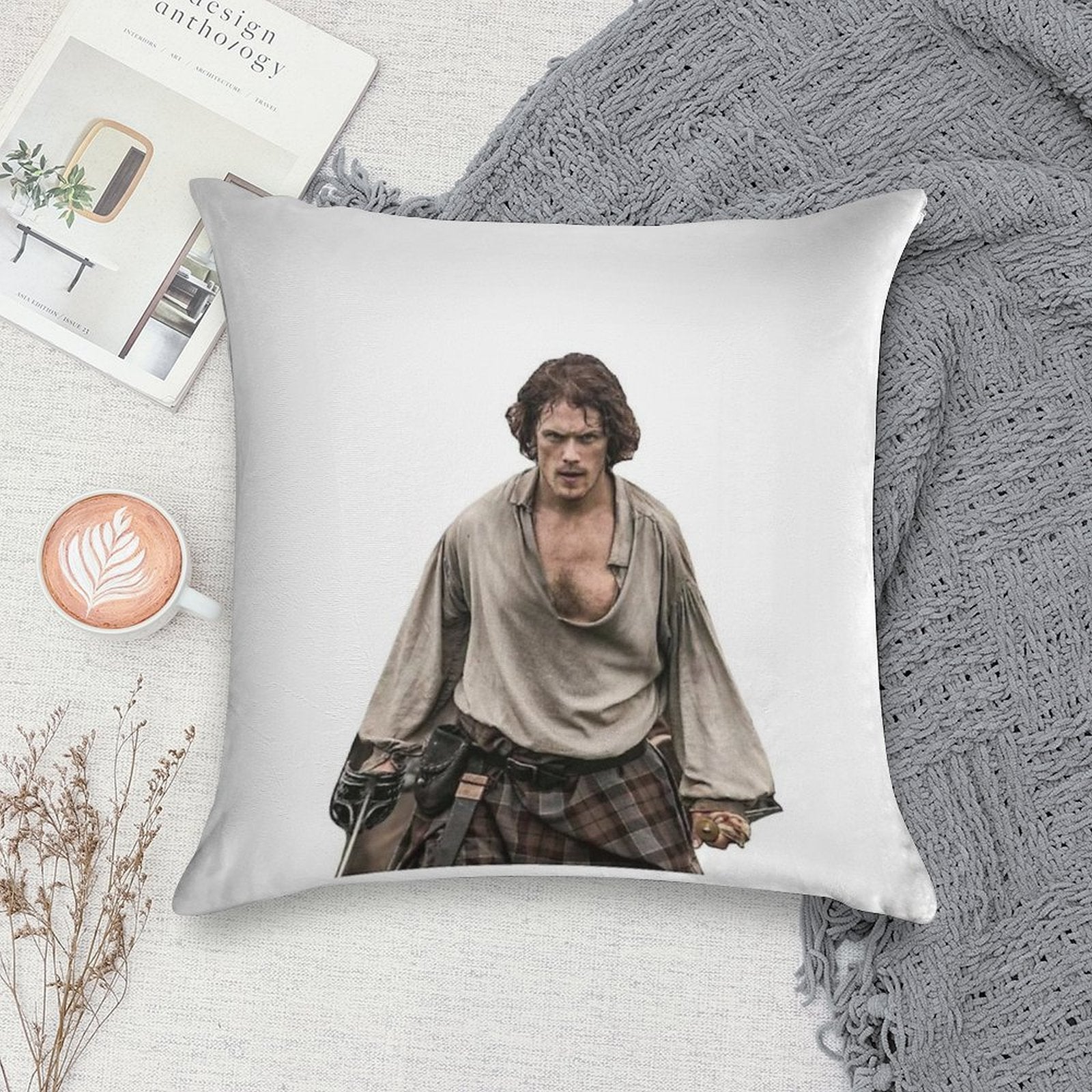 Jamie from Scotland in White Background. Soft Washable Throw Pillow