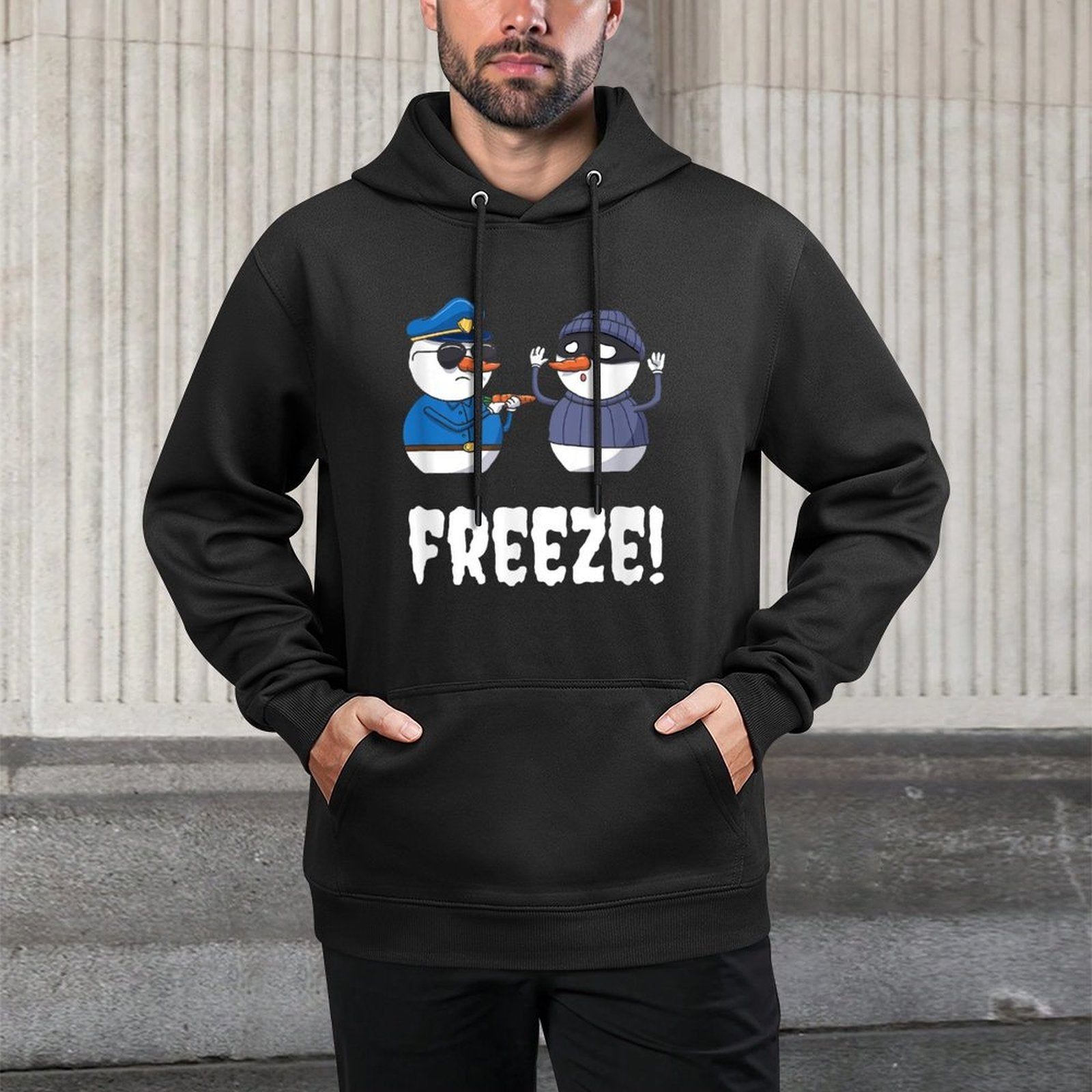 Funny Police Officer Freeze Snowman Policeman Christmas Xmas Adjustable Hood Hoodie