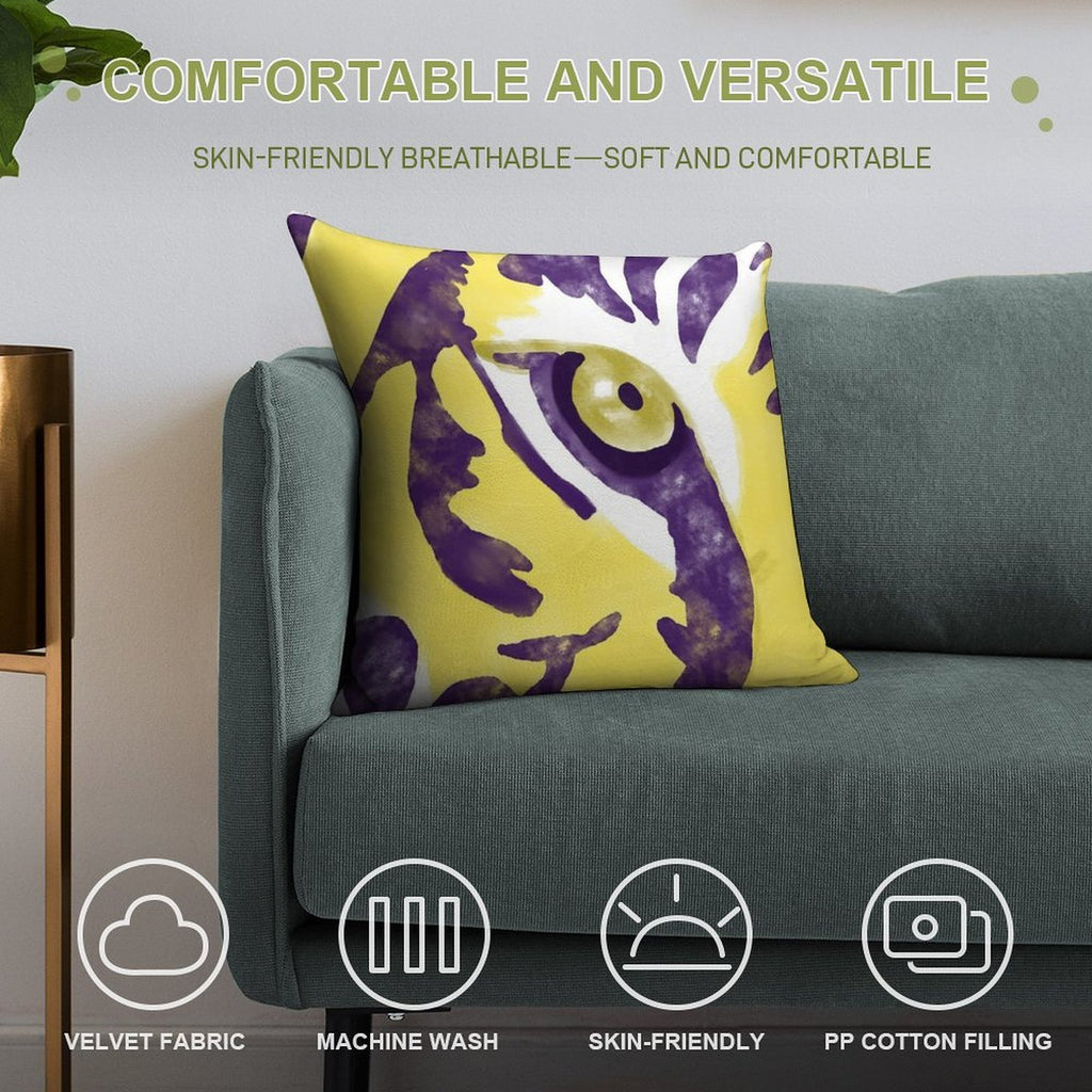 Purple And Gold Watercolor Tiger Artwork Soft Ultra-Soft Texture Throw Pillow