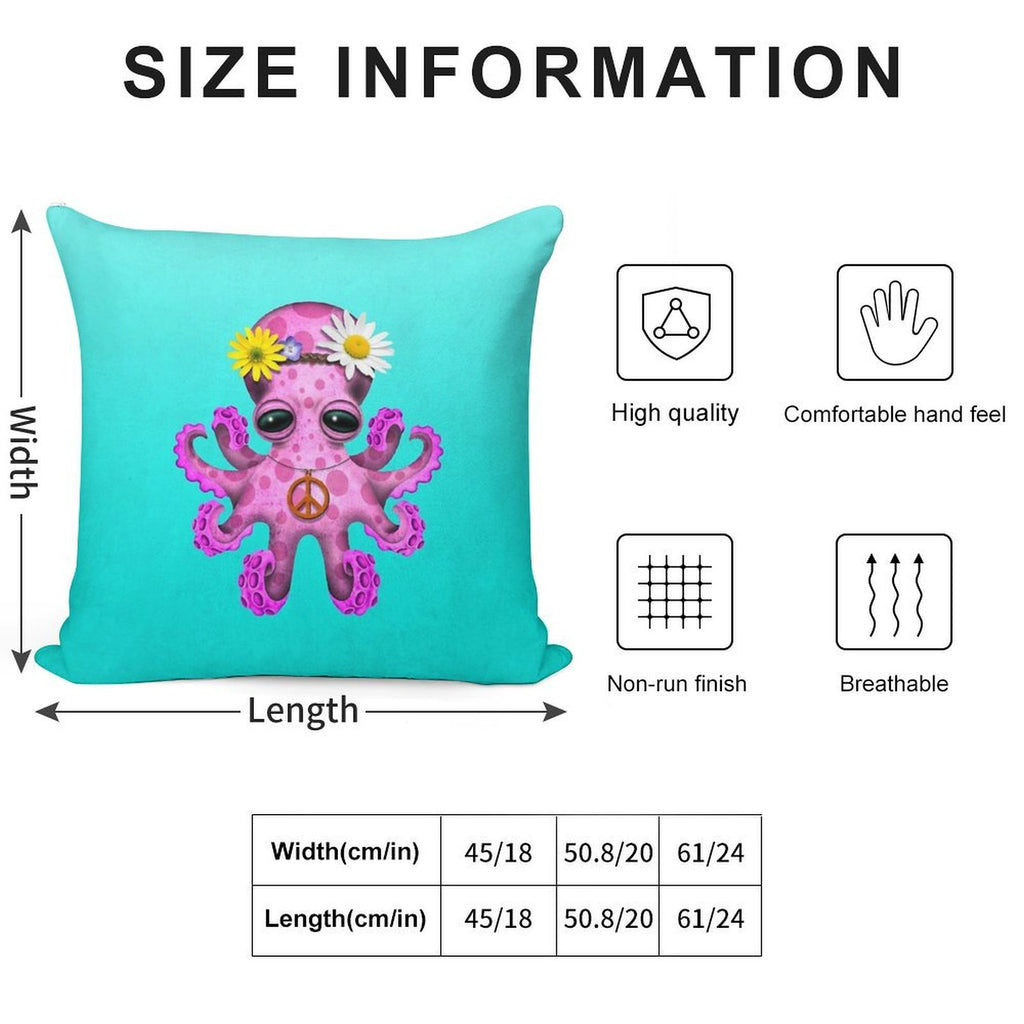 Cute Pink Baby Octopus Hippie Soft Multiple Sizes Throw Pillow