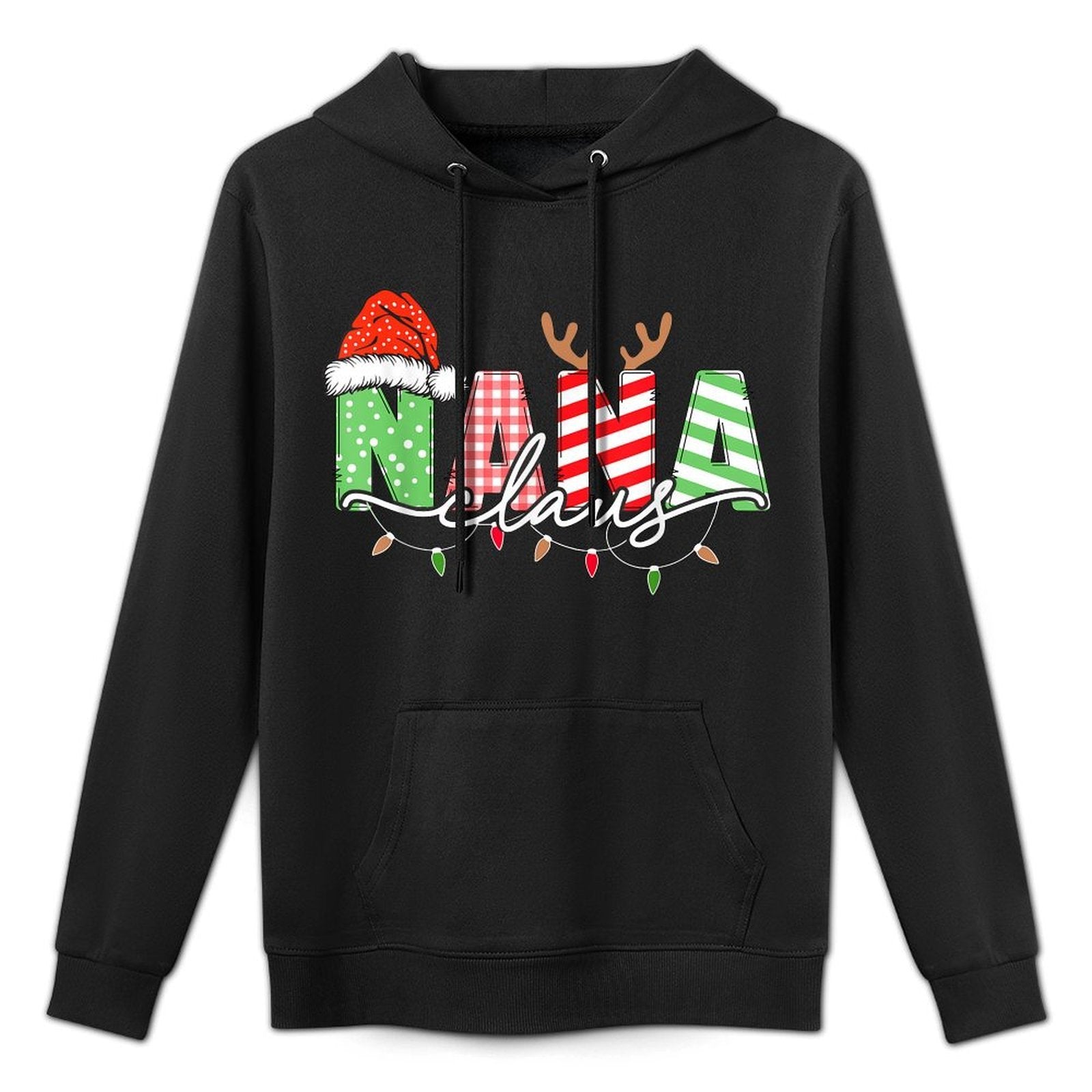 Nana Claus Xmas Christmas Lights Pajama Family Matching Shrink-Resistant Hoodie