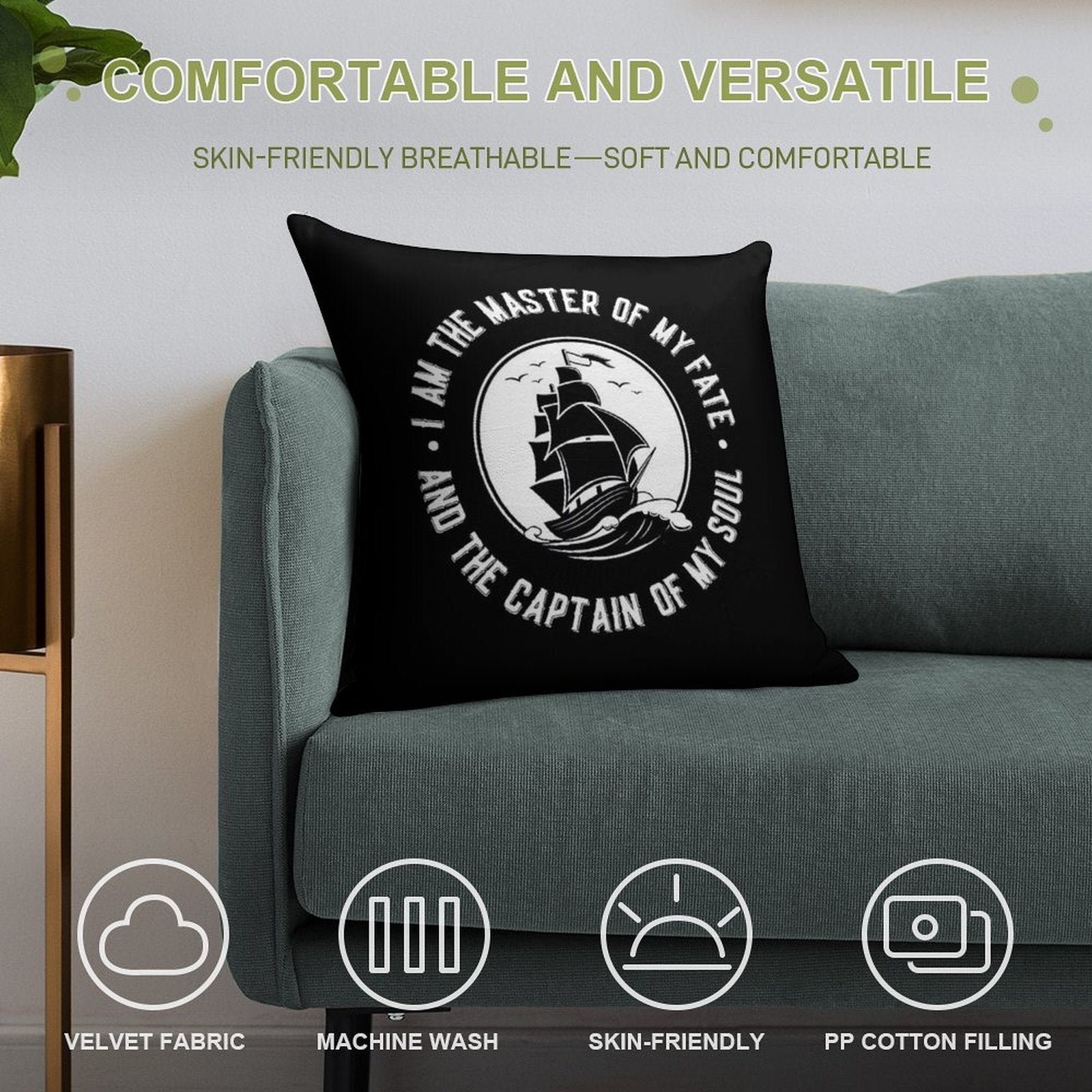 I Am The Master of My Fate And The Captain of My Soul. Ships Soft Durable Construction Throw Pillow