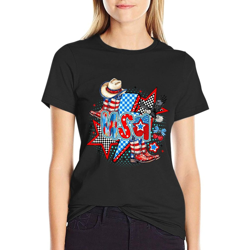 Retro USA Cowboy Boots Western Patriotic 4th of July  Vintage-inspired T-Shirt
